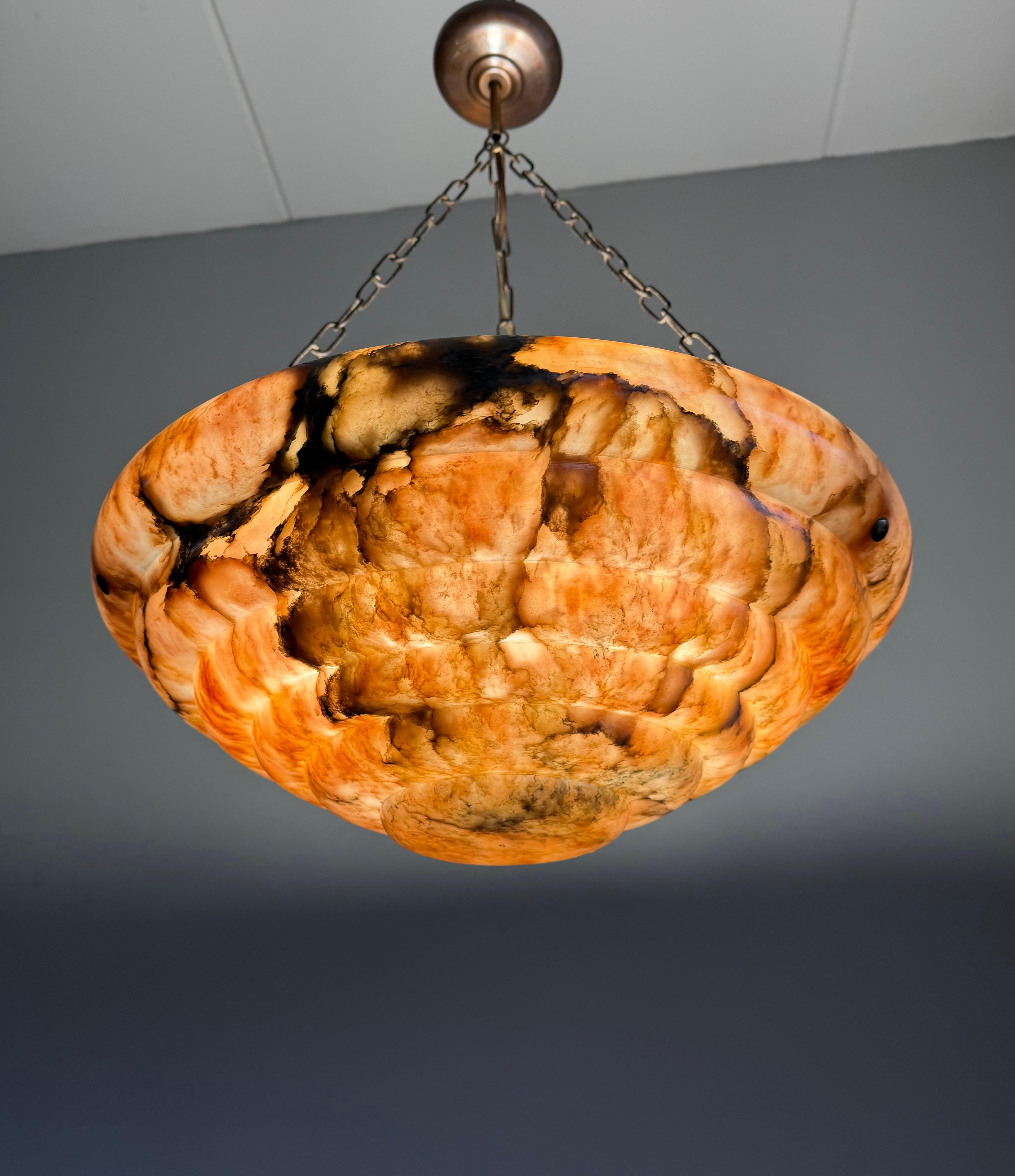 Large & Stunningly Layered Art Deco Alabaster Pendant Light, Amazing Colors For Sale 6