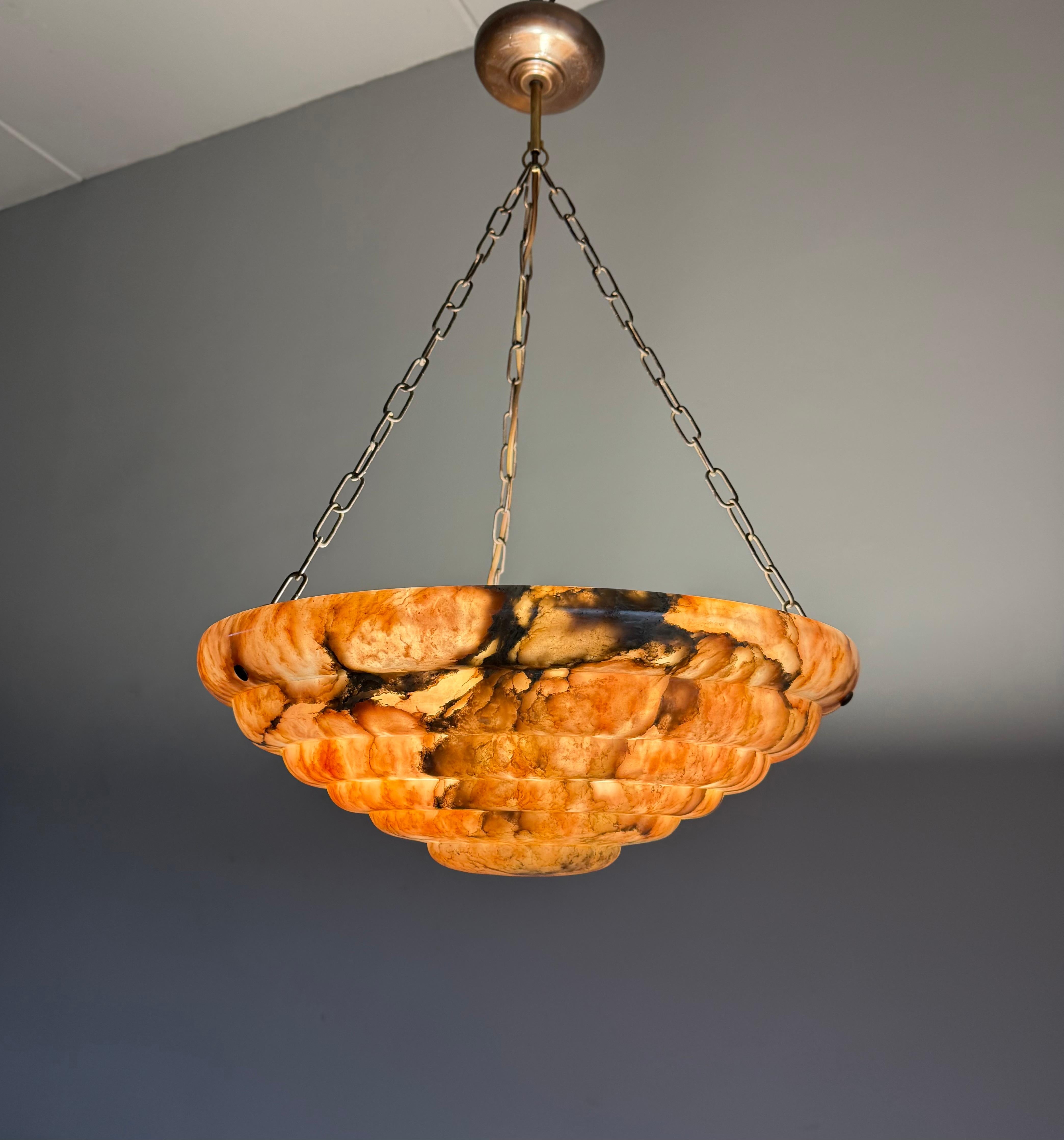 Large & Stunningly Layered Art Deco Alabaster Pendant Light, Amazing Colors For Sale 7