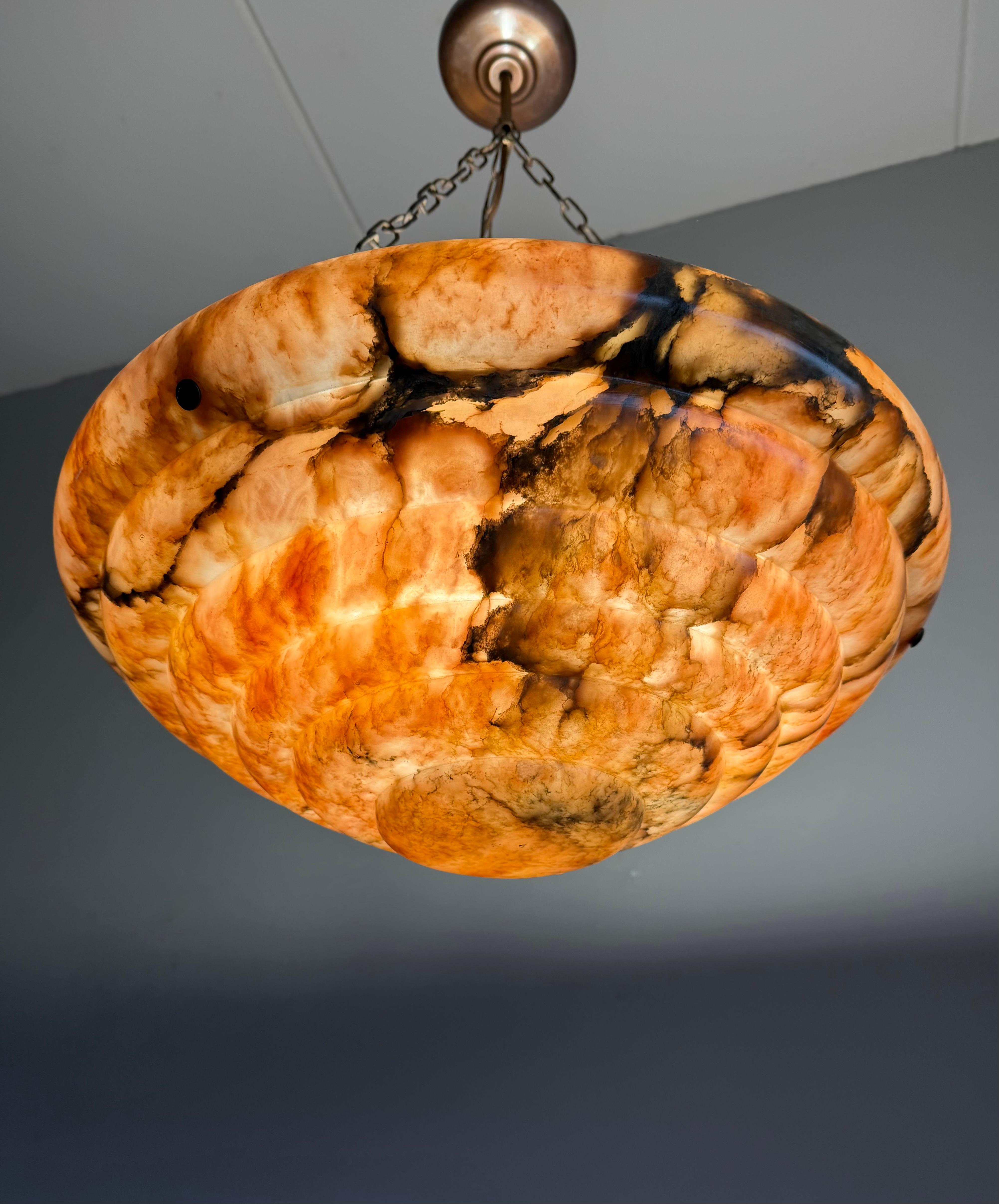 Large & Stunningly Layered Art Deco Alabaster Pendant Light, Amazing Colors For Sale 8