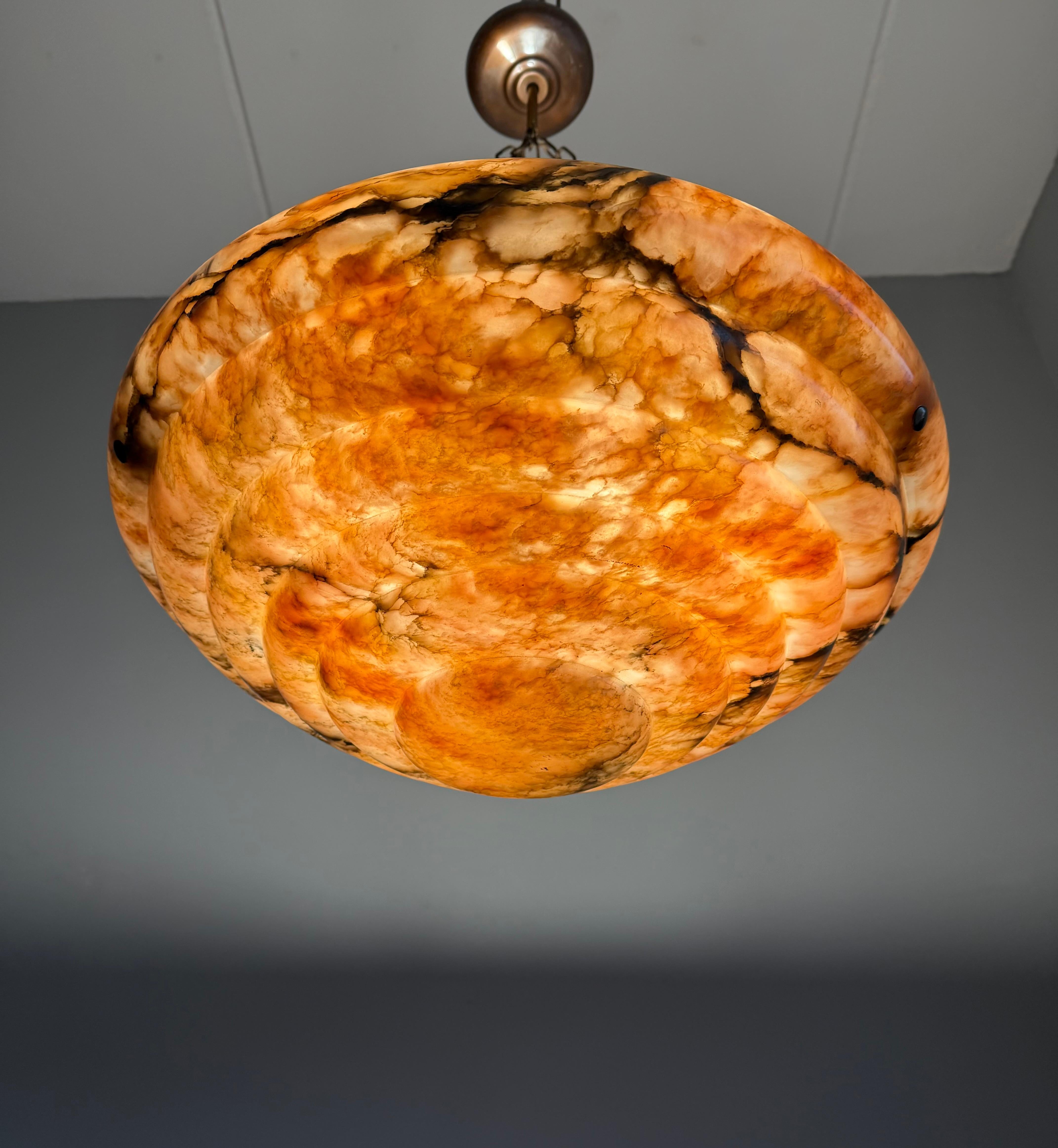 Large & Stunningly Layered Art Deco Alabaster Pendant Light, Amazing Colors For Sale 9