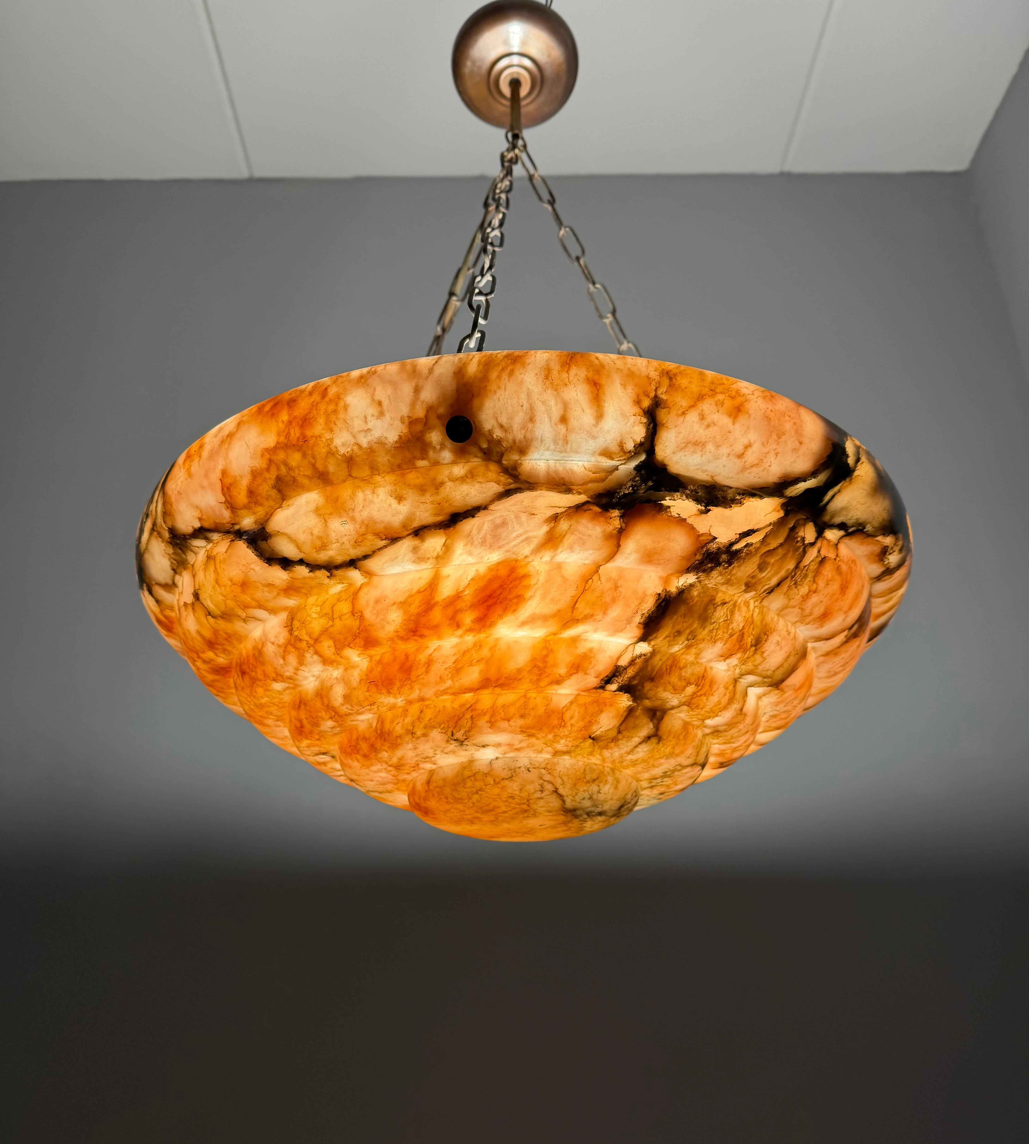 Large & Stunningly Layered Art Deco Alabaster Pendant Light, Amazing Colors For Sale 10
