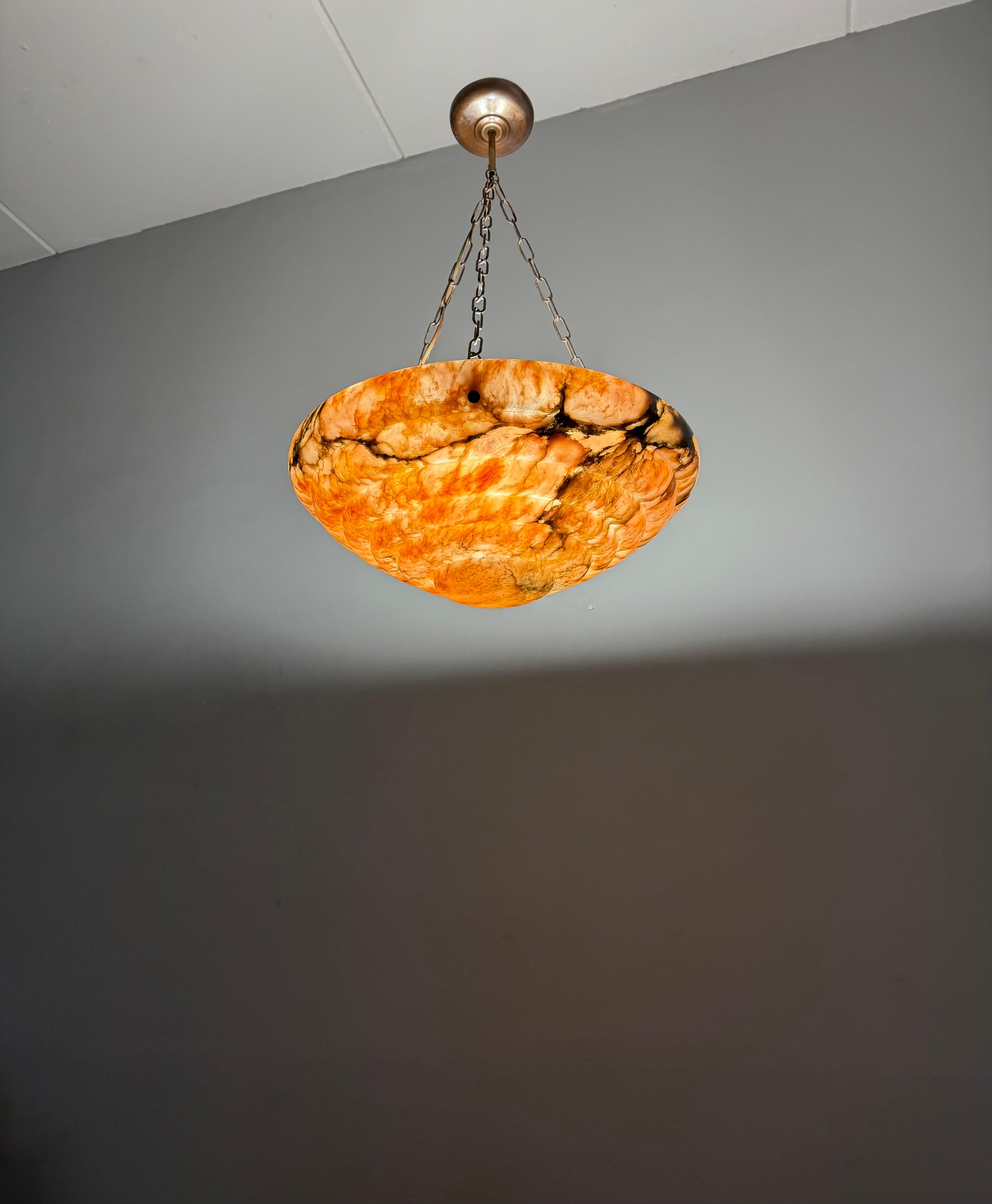 Large & Stunningly Layered Art Deco Alabaster Pendant Light, Amazing Colors For Sale 11