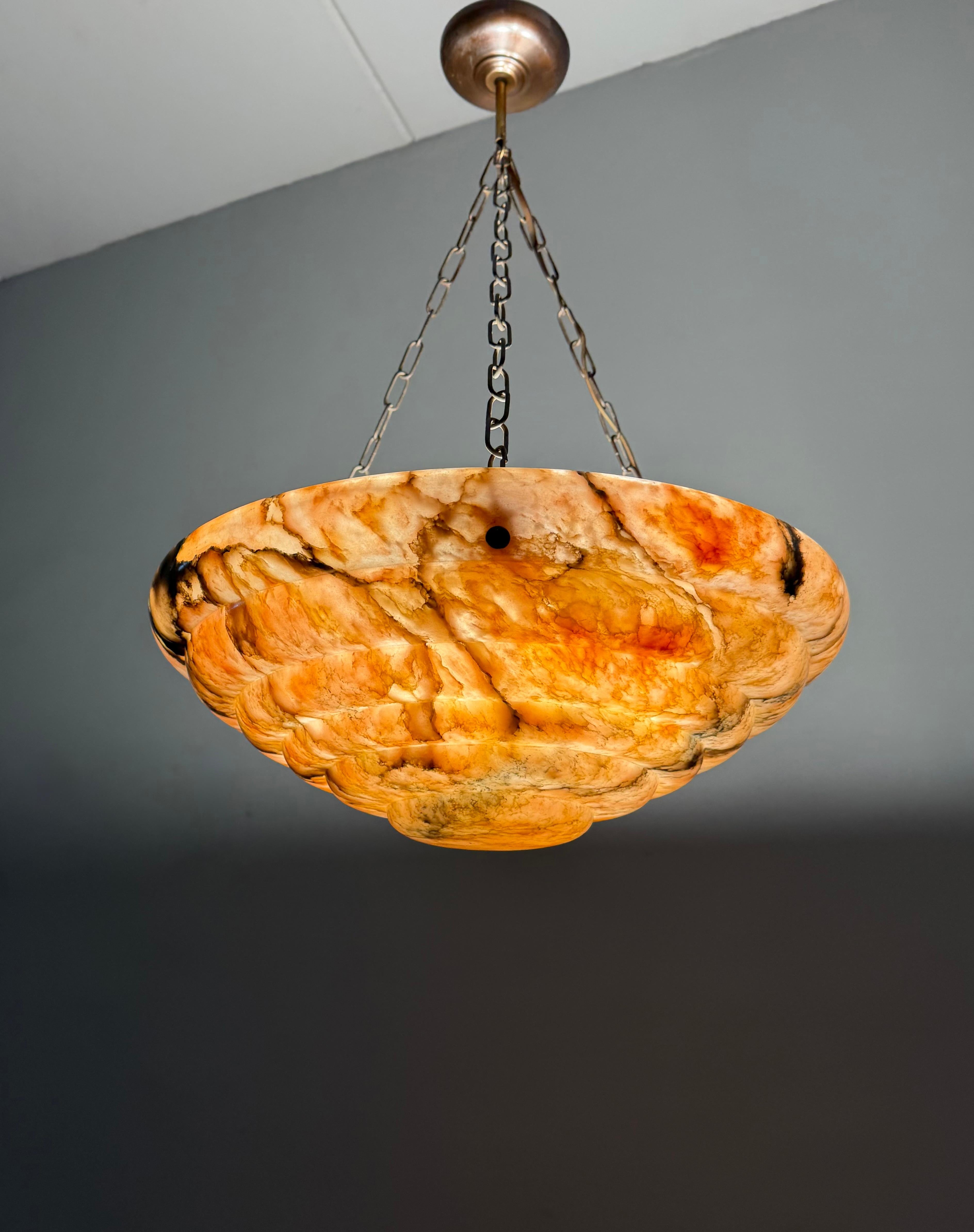 Large & Stunningly Layered Art Deco Alabaster Pendant Light, Amazing Colors For Sale 13