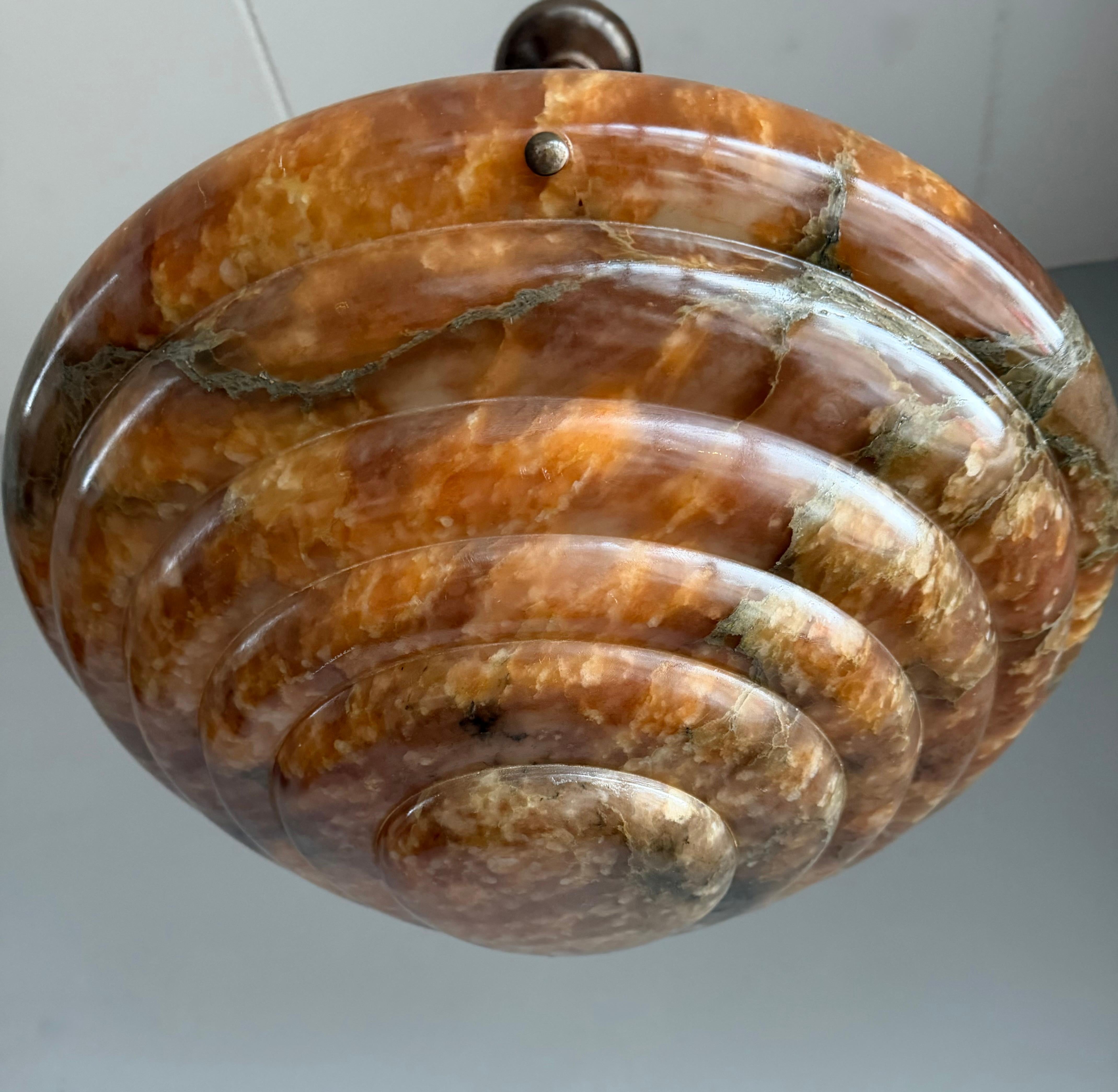 Metal Large & Stunningly Layered Art Deco Alabaster Pendant Light, Amazing Colors For Sale