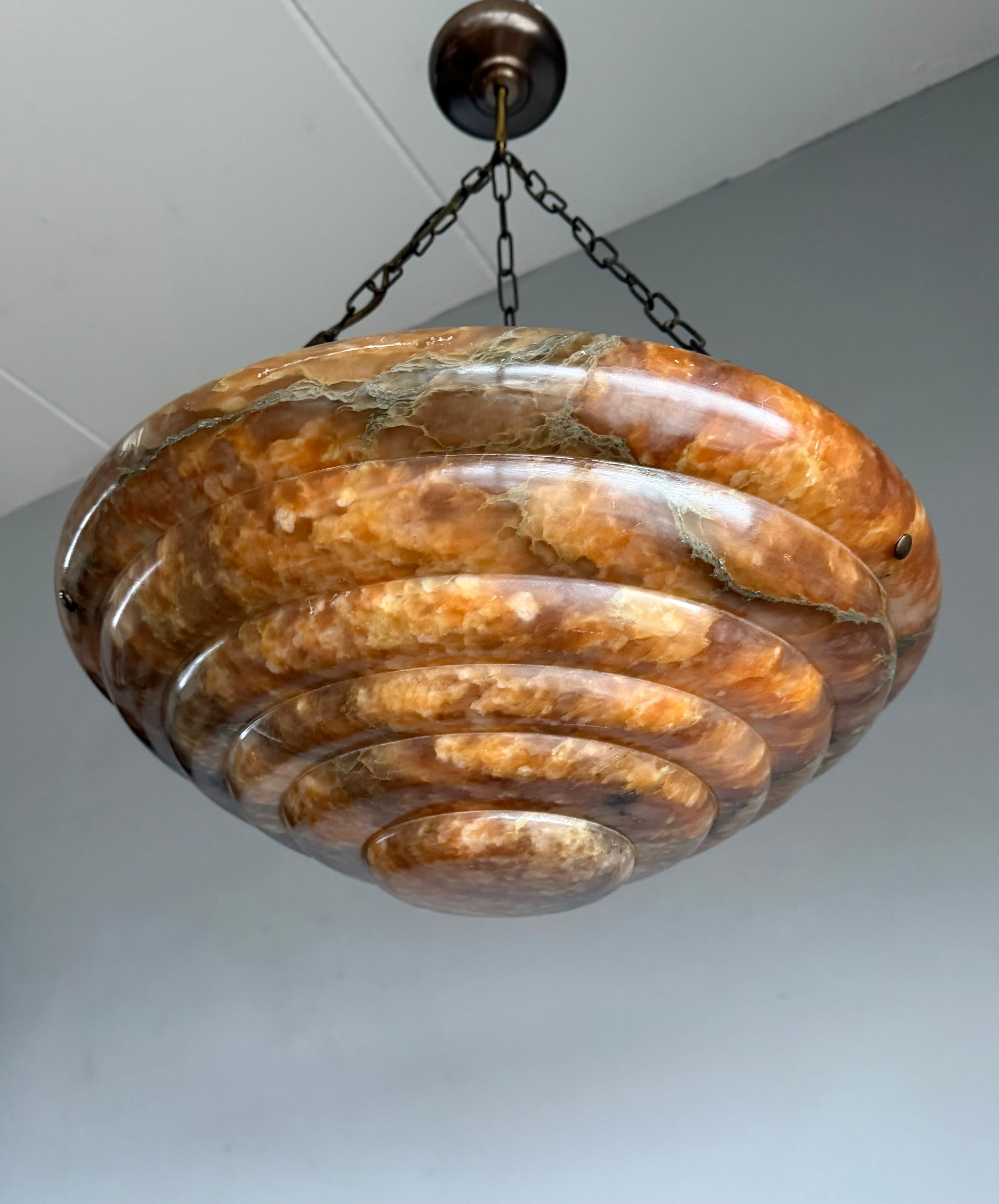 Large & Stunningly Layered Art Deco Alabaster Pendant Light, Amazing Colors For Sale 1