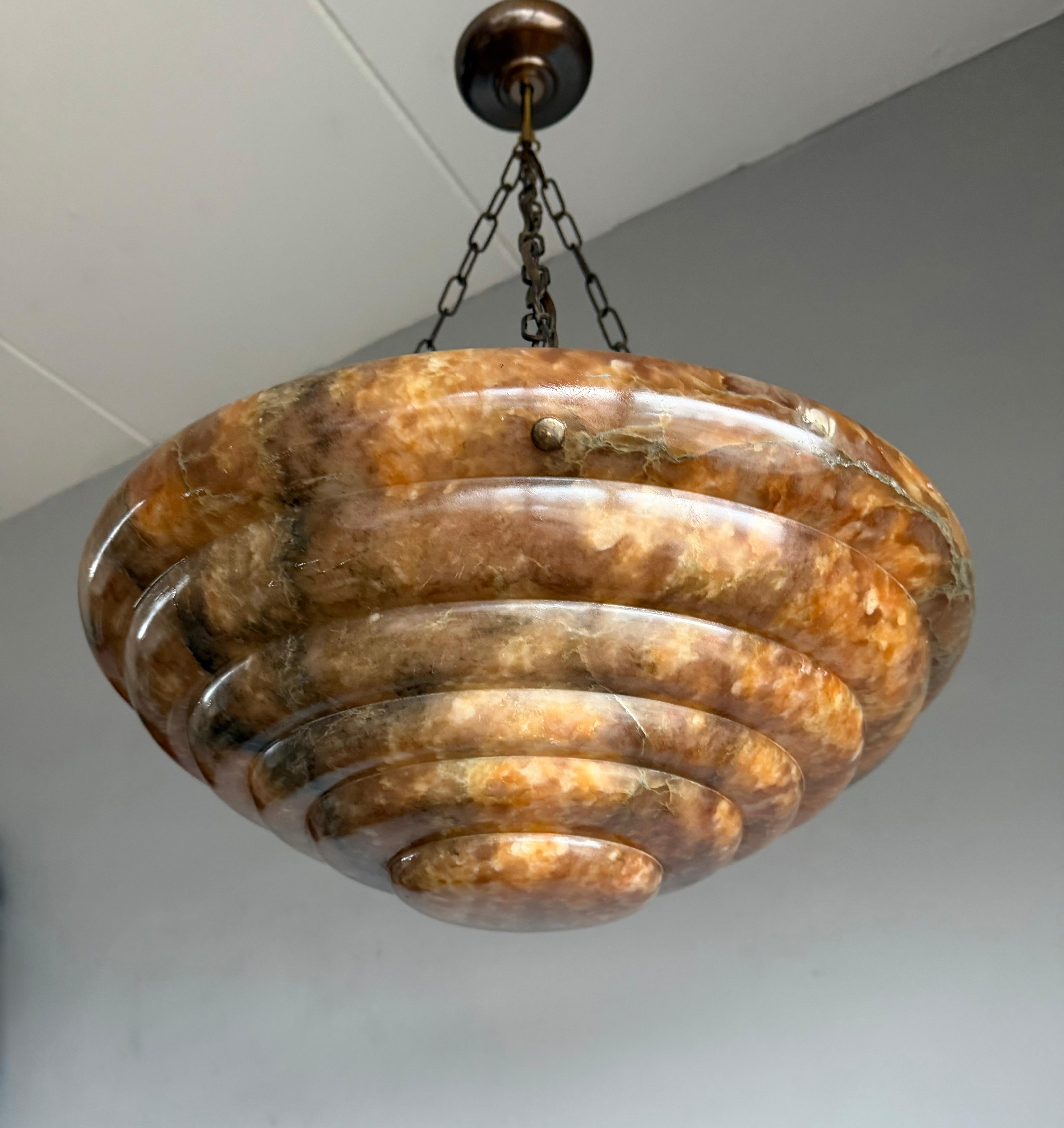 Large & Stunningly Layered Art Deco Alabaster Pendant Light, Amazing Colors For Sale 2