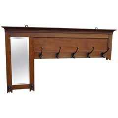 Large Stylish and Practical Arts & Crafts Wall Coat Rack with Beveled Mirror