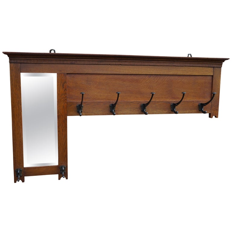 Large Stylish And Practical Arts Crafts Wall Coat Rack With Beveled Mirror