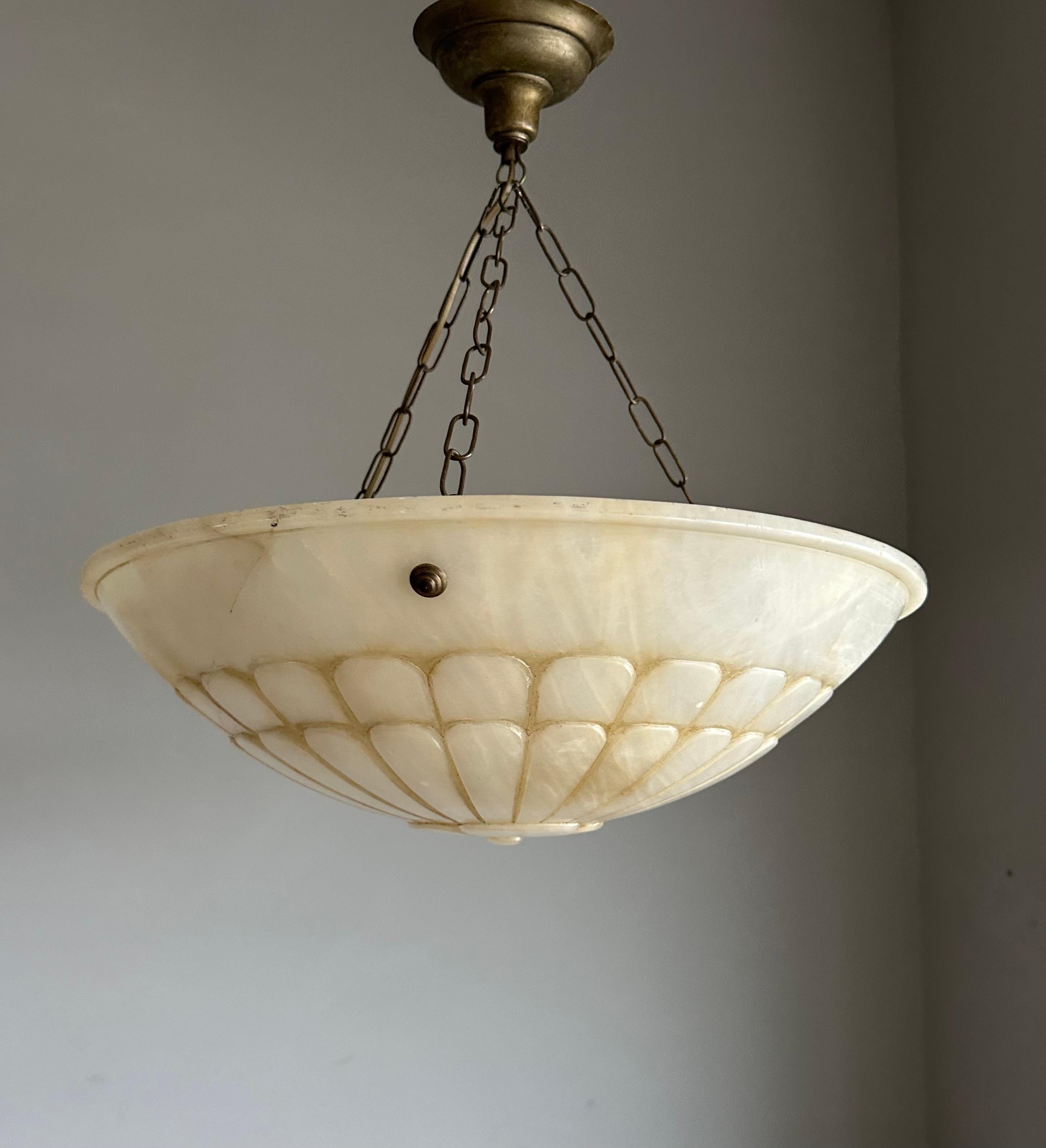 Große & stilvolle Design Weiße Adern Art Deco Alabaster Pendelleuchte / Kronleuchter im Angebot 8