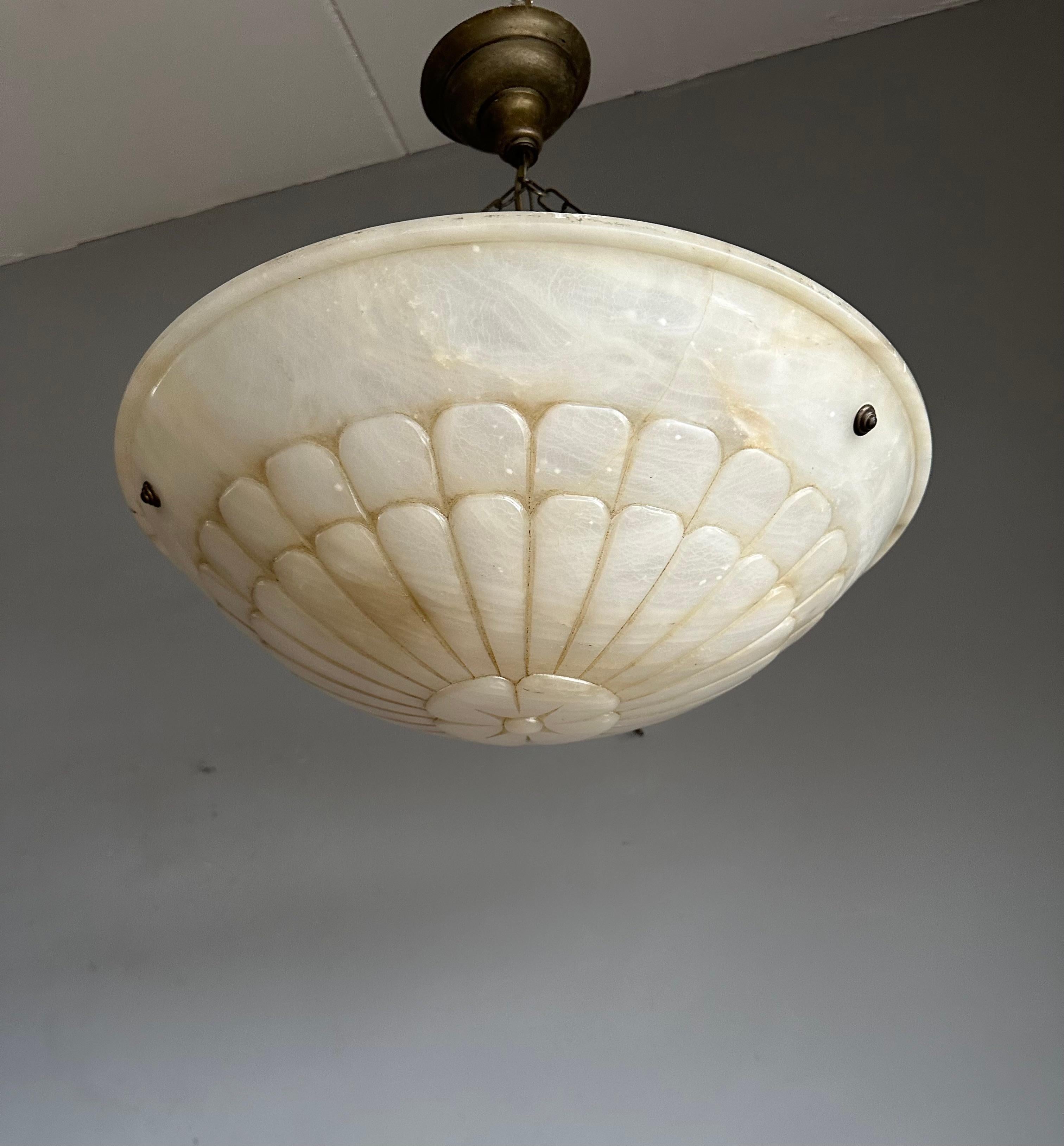 Große & stilvolle Design Weiße Adern Art Deco Alabaster Pendelleuchte / Kronleuchter im Angebot 9