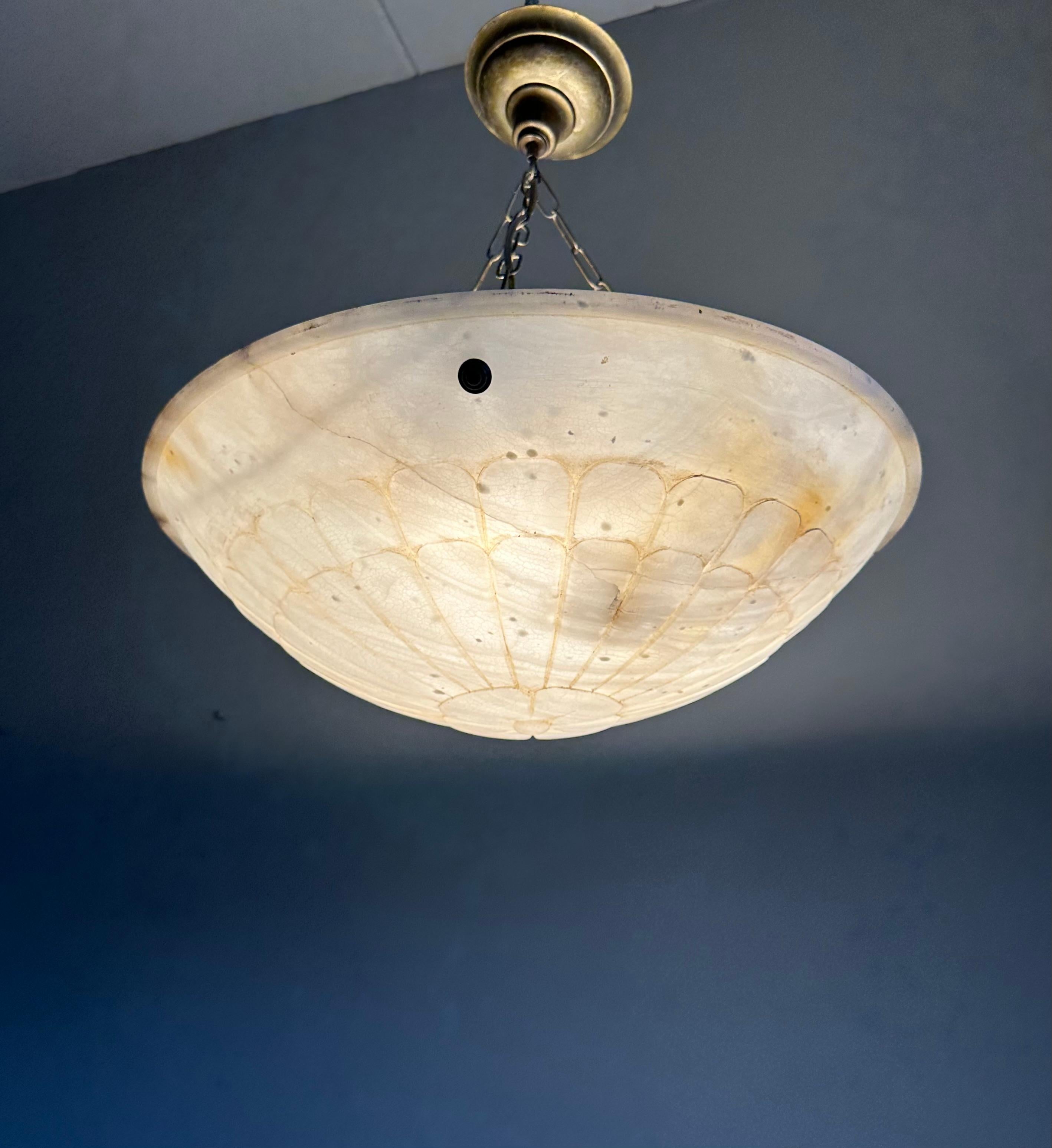 Große & stilvolle Design Weiße Adern Art Deco Alabaster Pendelleuchte / Kronleuchter im Angebot 12