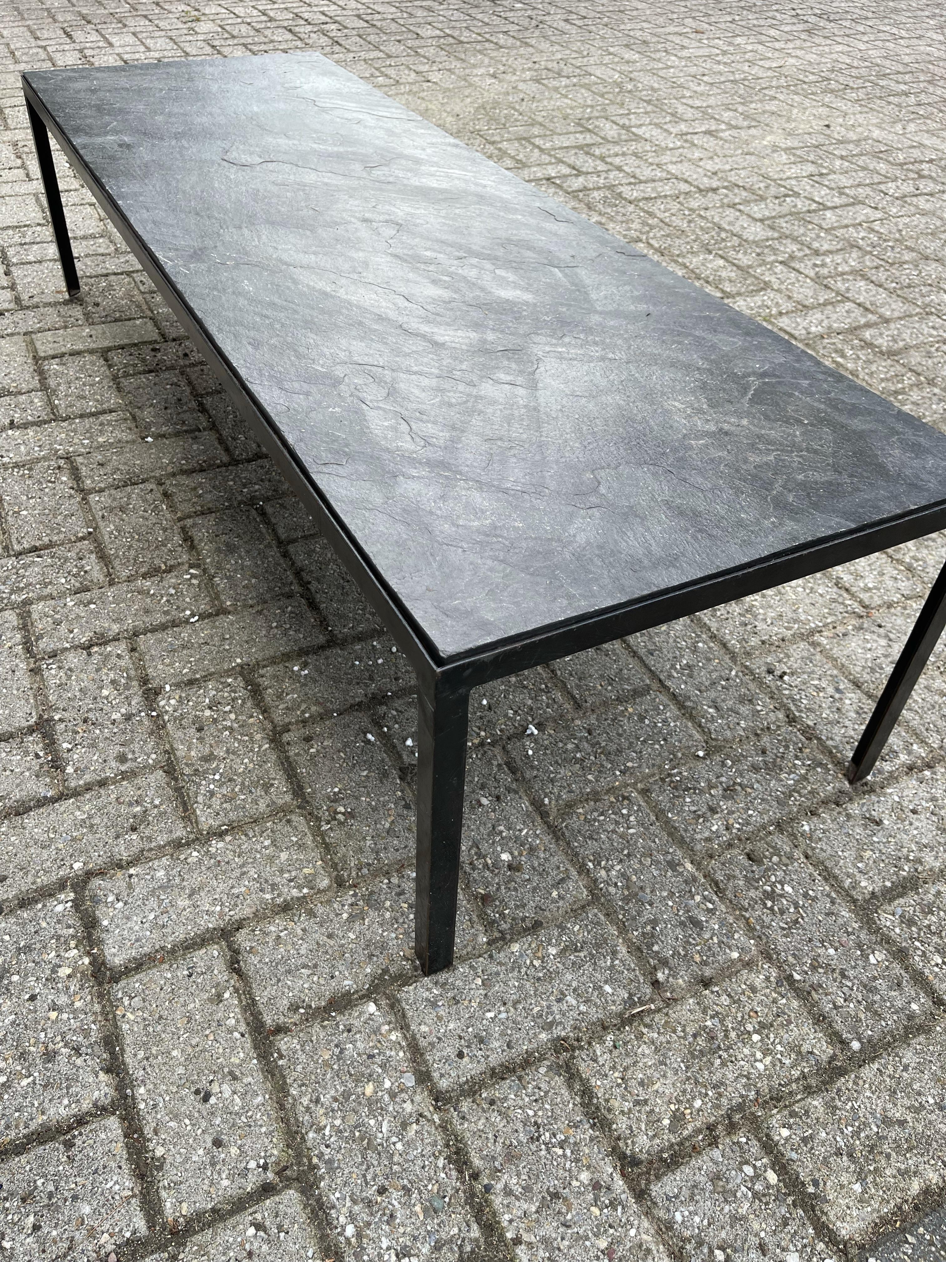 20th Century Large & Stylish Minimalist Coffee Table w. Stunning Black Slate Top & Iron Base For Sale