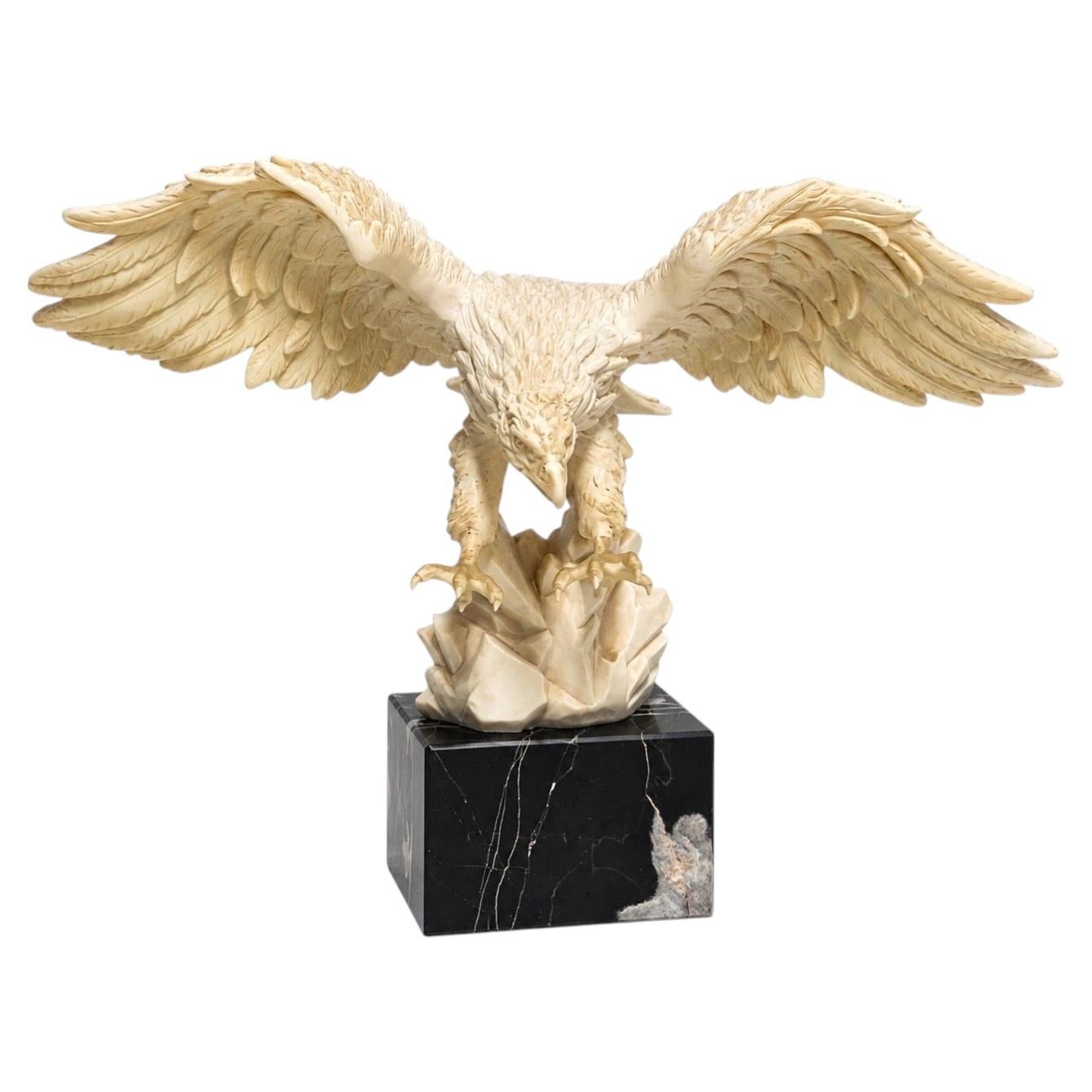 Large Stylized Bald Eagle on Marble Base Sculpture by A. Santini For Sale