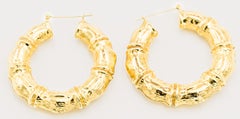 Large Stylized Bamboo Gold Hoop Earrings