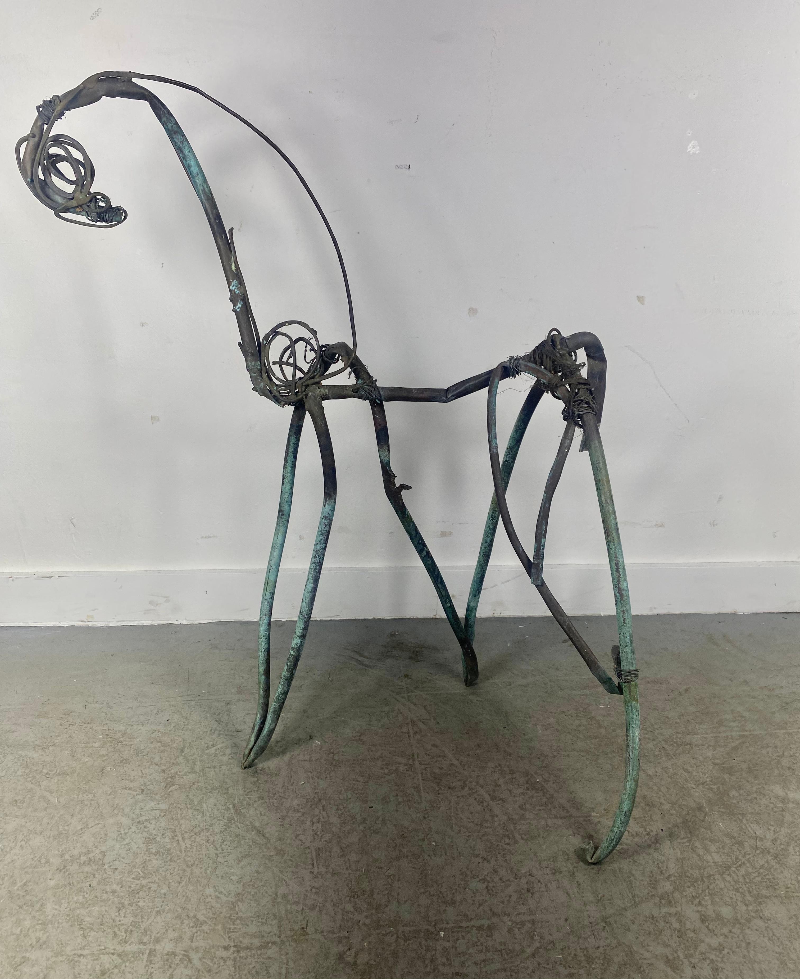 Large stylized bRUTALIST Abstract copper Horse sculpture, indoor / outdoor attributed to Rhoda Howard.. Wonderfully executed,, bent and welded copper.. Great for garden or indoor use,, 