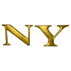 Vintage Large stylized Cast aLUMINUM Letters "N Y"  Gold Patina 