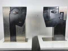 Large Stylized Man and Woman Face Vases Art Deco Style after Franz Hagenauer