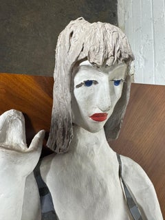 Large Stylized Paper Mache "woman sitting" hand crafted sculpture
