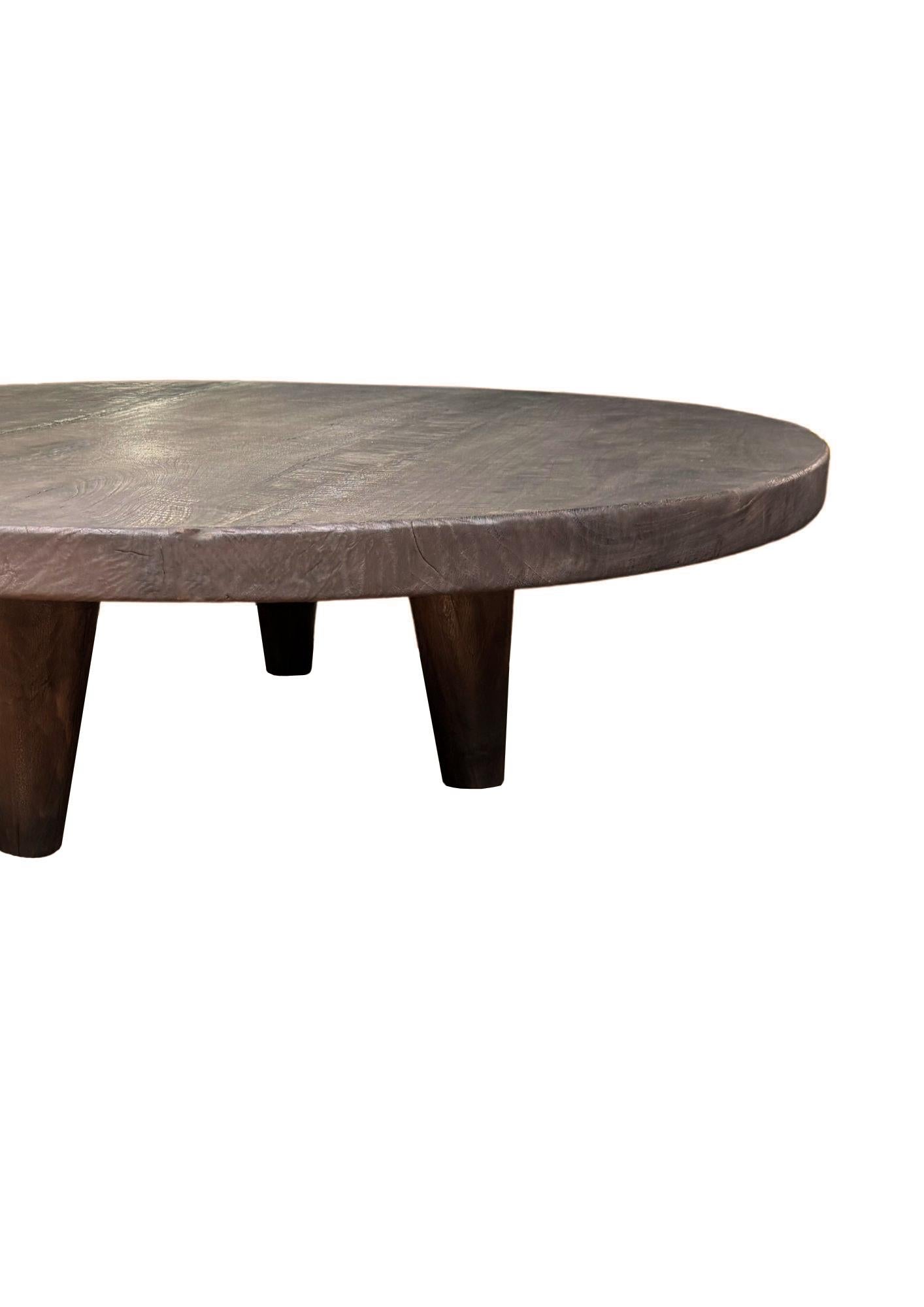 Organic Modern Large Suar Wood Table Hand-Hewn Detailing Espresso Finish, Modern Organic For Sale