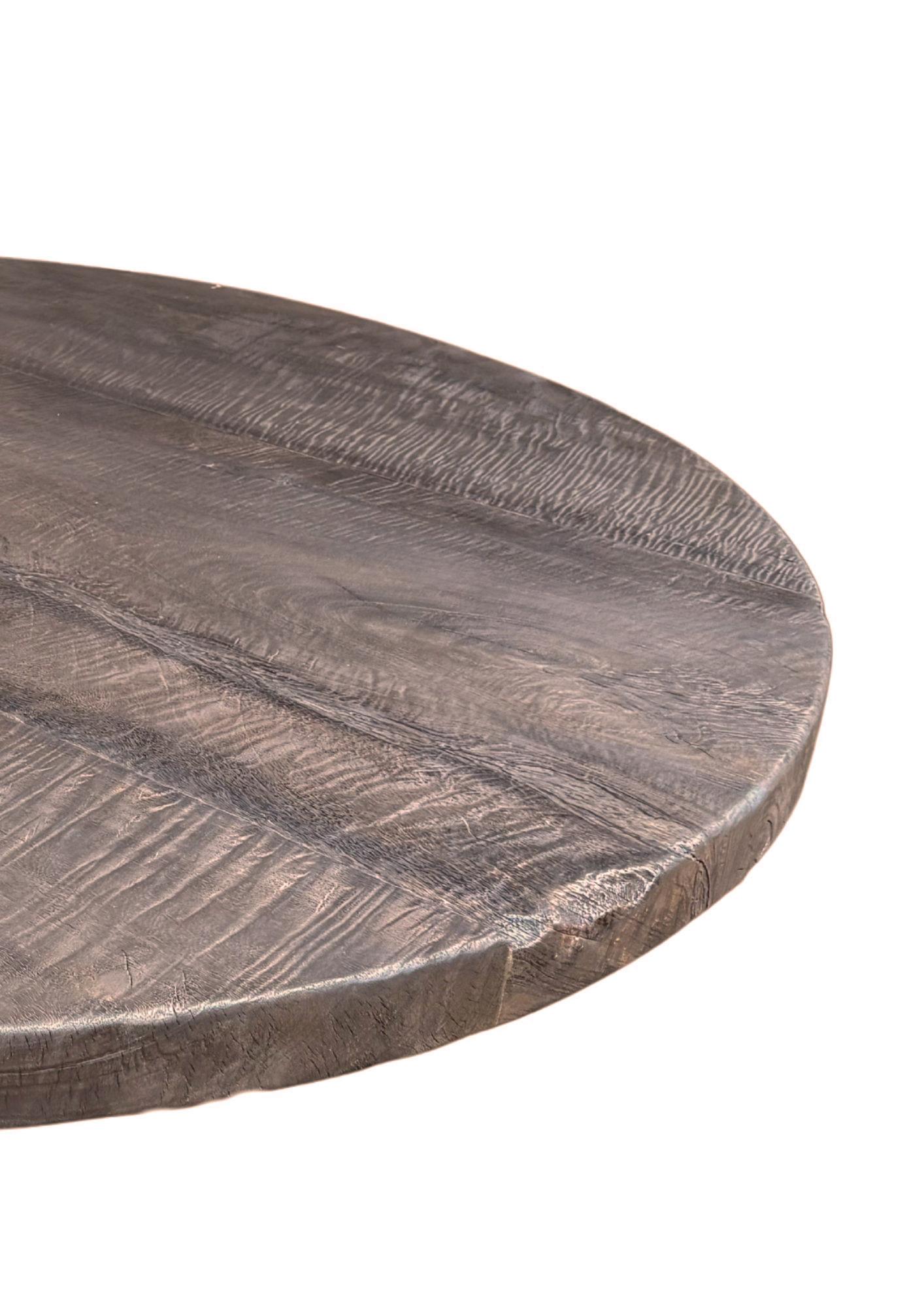 Indonesian Large Suar Wood Table Hand-Hewn Detailing Espresso Finish, Modern Organic For Sale