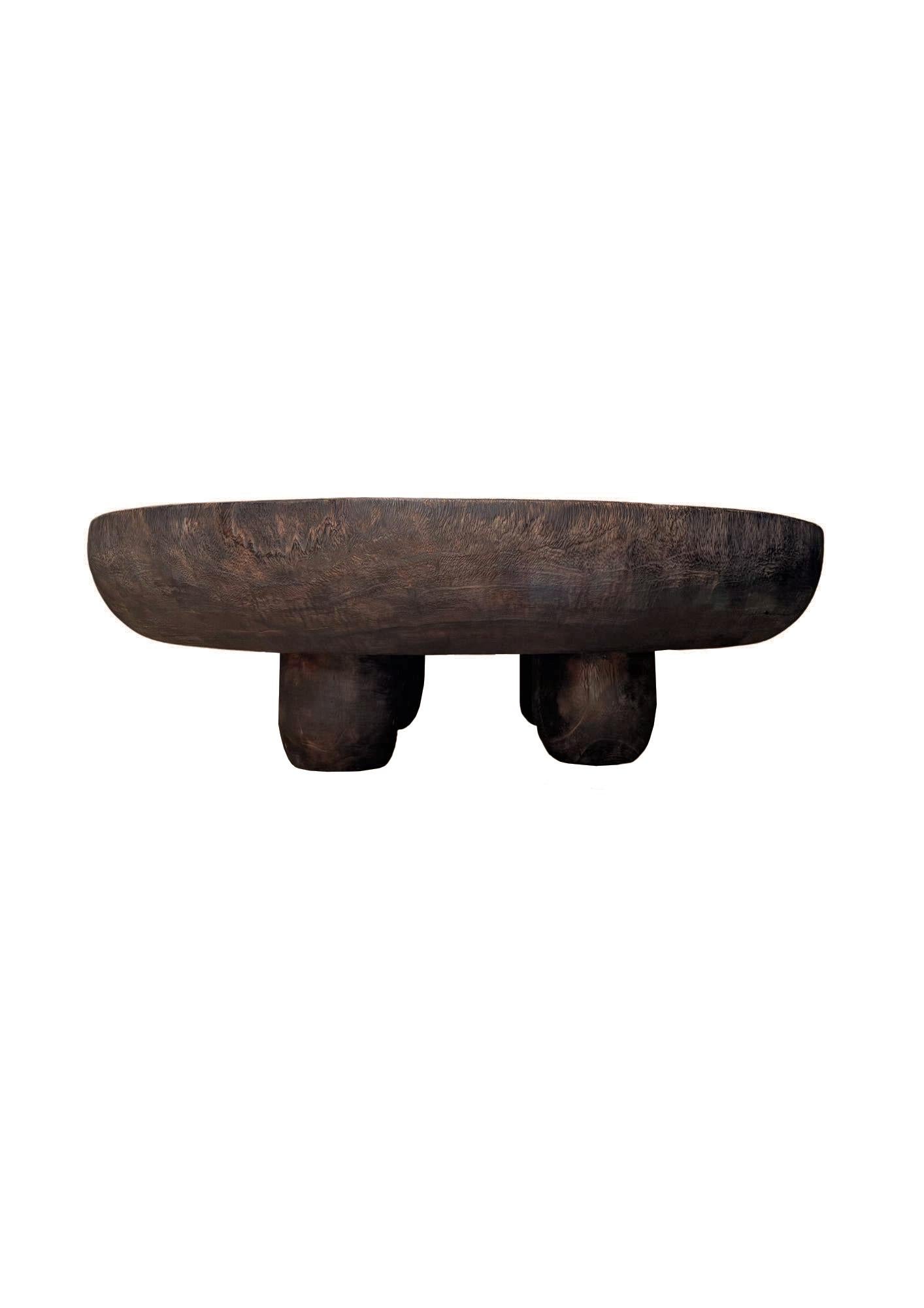 Hand-Crafted Large Suar Wood Table Hand-Hewn Detailing Espresso Finish, Modern Organic For Sale