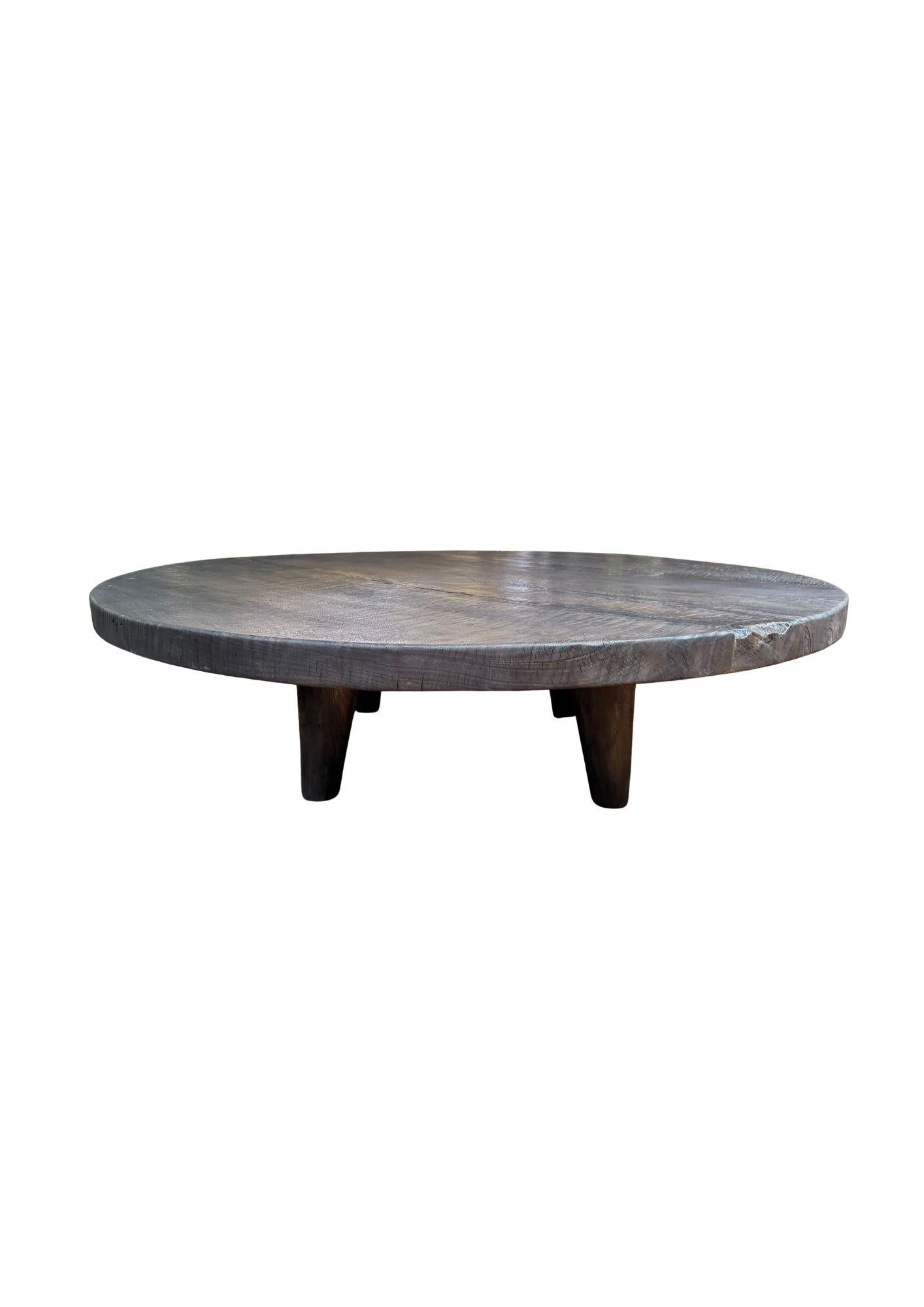 Hand-Crafted Large Suar Wood Table Hand-Hewn Detailing Espresso Finish, Modern Organic For Sale