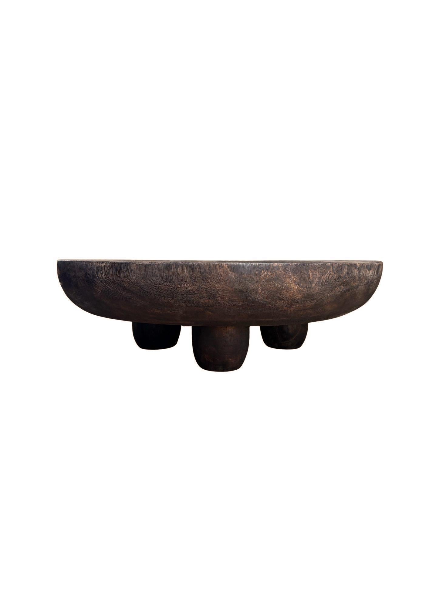 Contemporary Large Suar Wood Table Hand-Hewn Detailing Espresso Finish, Modern Organic For Sale