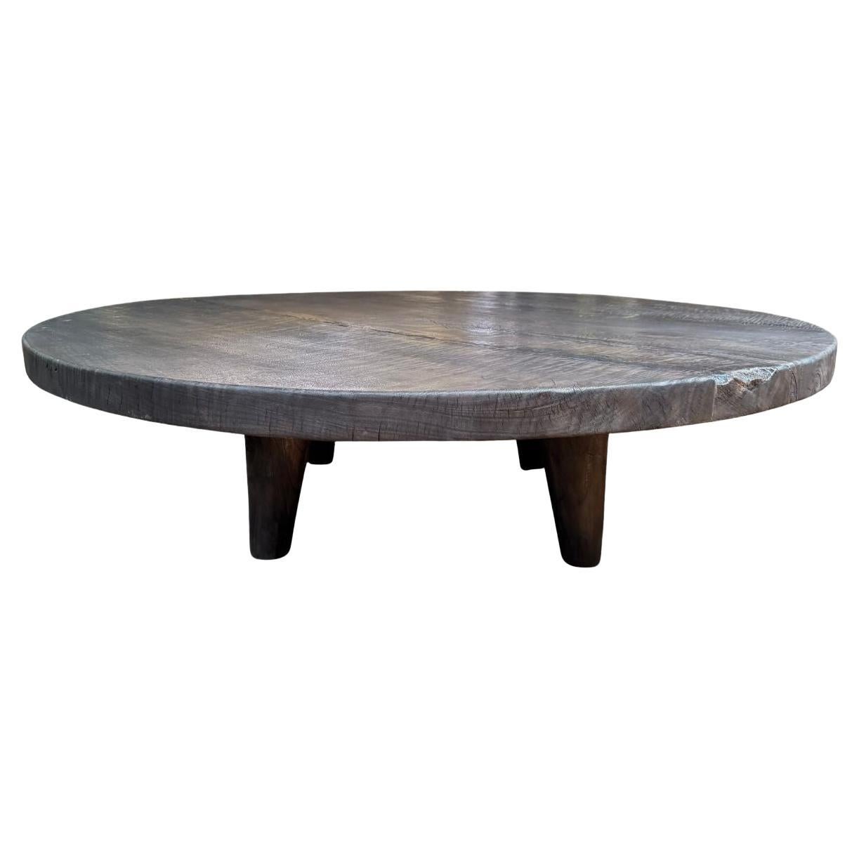 Large Suar Wood Table Hand-Hewn Detailing Espresso Finish, Modern Organic For Sale