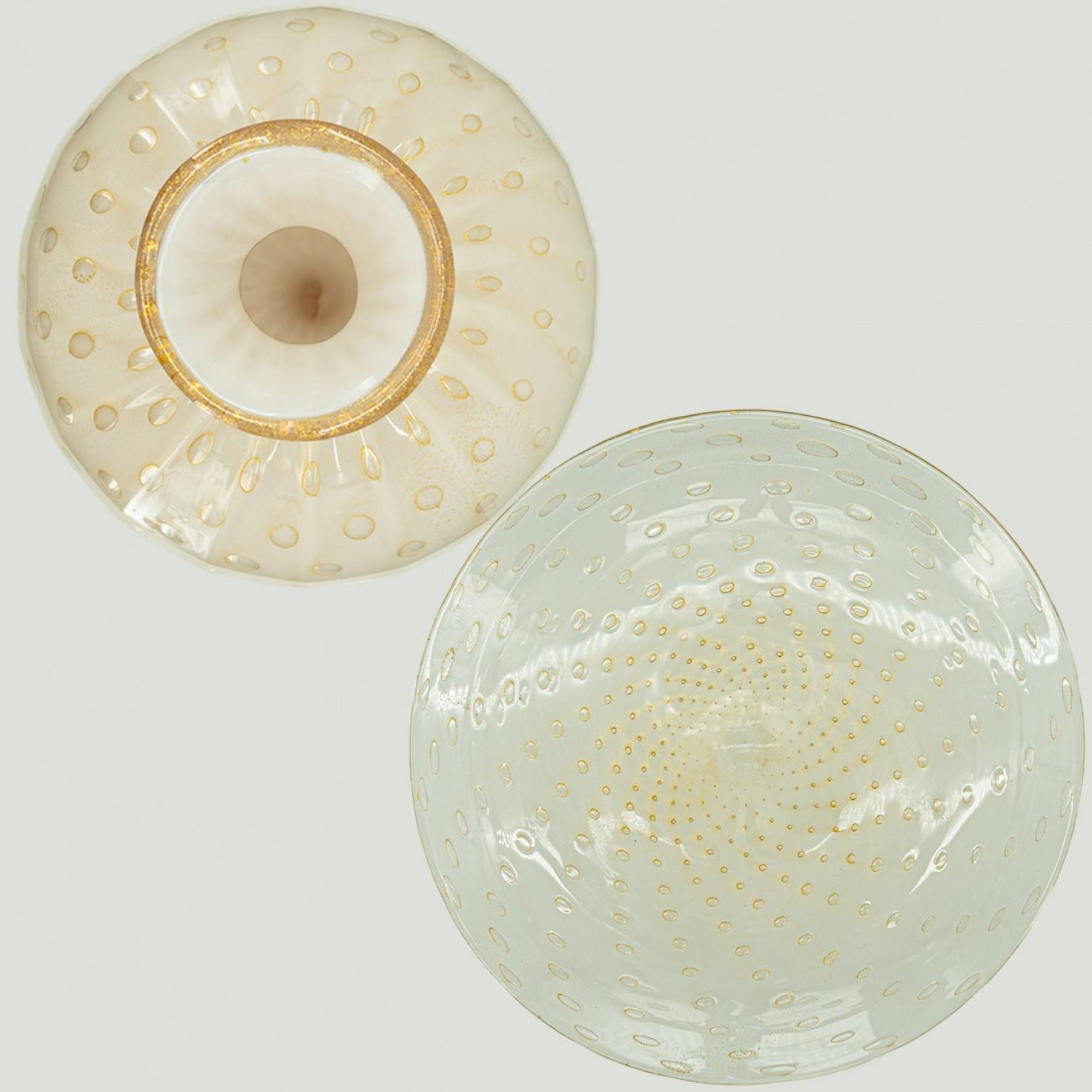 Vaso e piatto grande con piede in rosa cipria sommerso di Murano, Pallottoliere in vendita 8