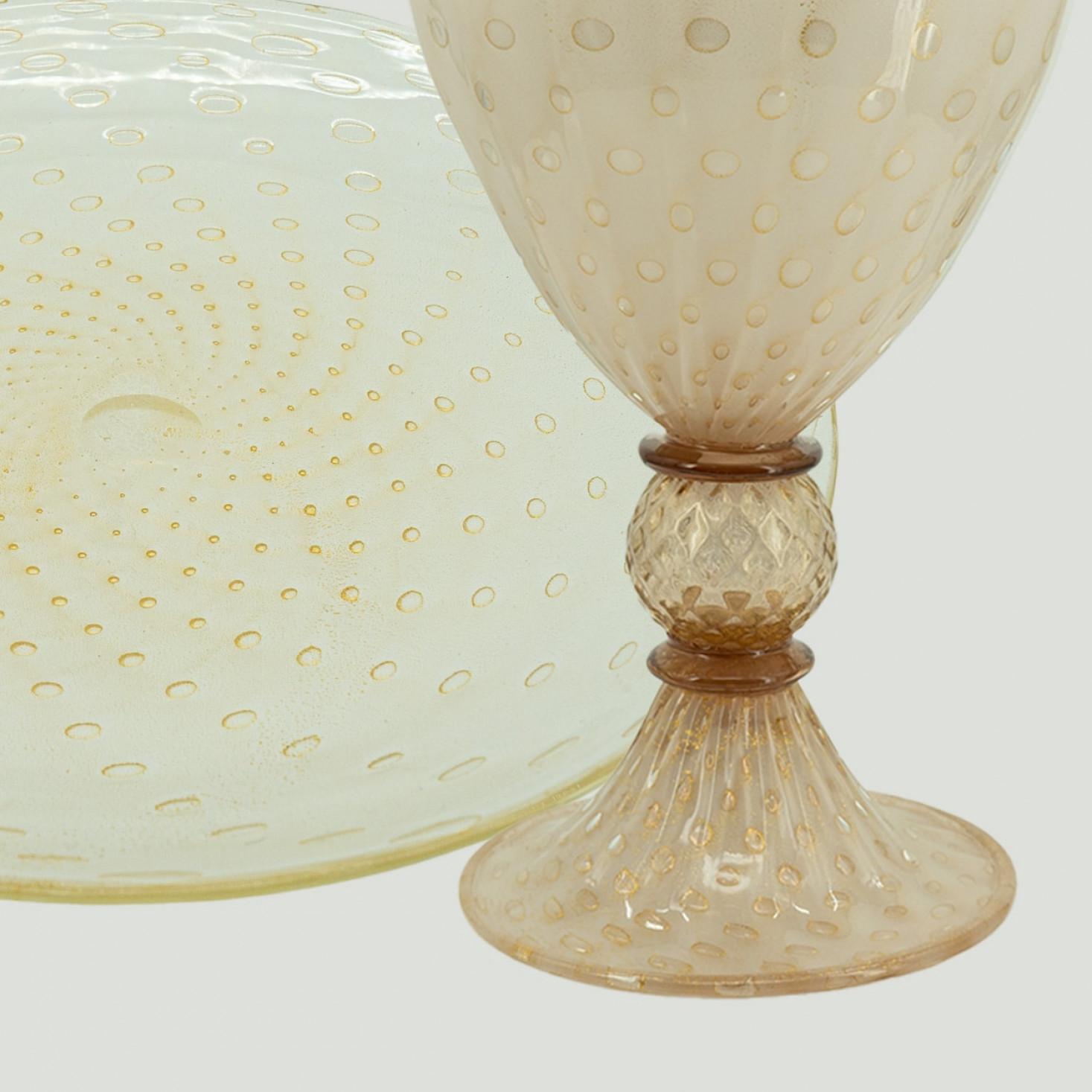 Vaso e piatto grande con piede in rosa cipria sommerso di Murano, Pallottoliere in vendita 9
