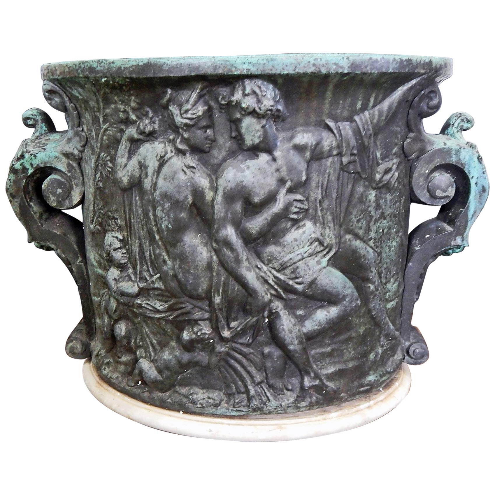 Large, Substantial Bronze Urn with Mythological Figures in Bas Relief For Sale