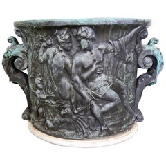 Large, Substantial Bronze Urn with Mythological Figures in Bas Relief