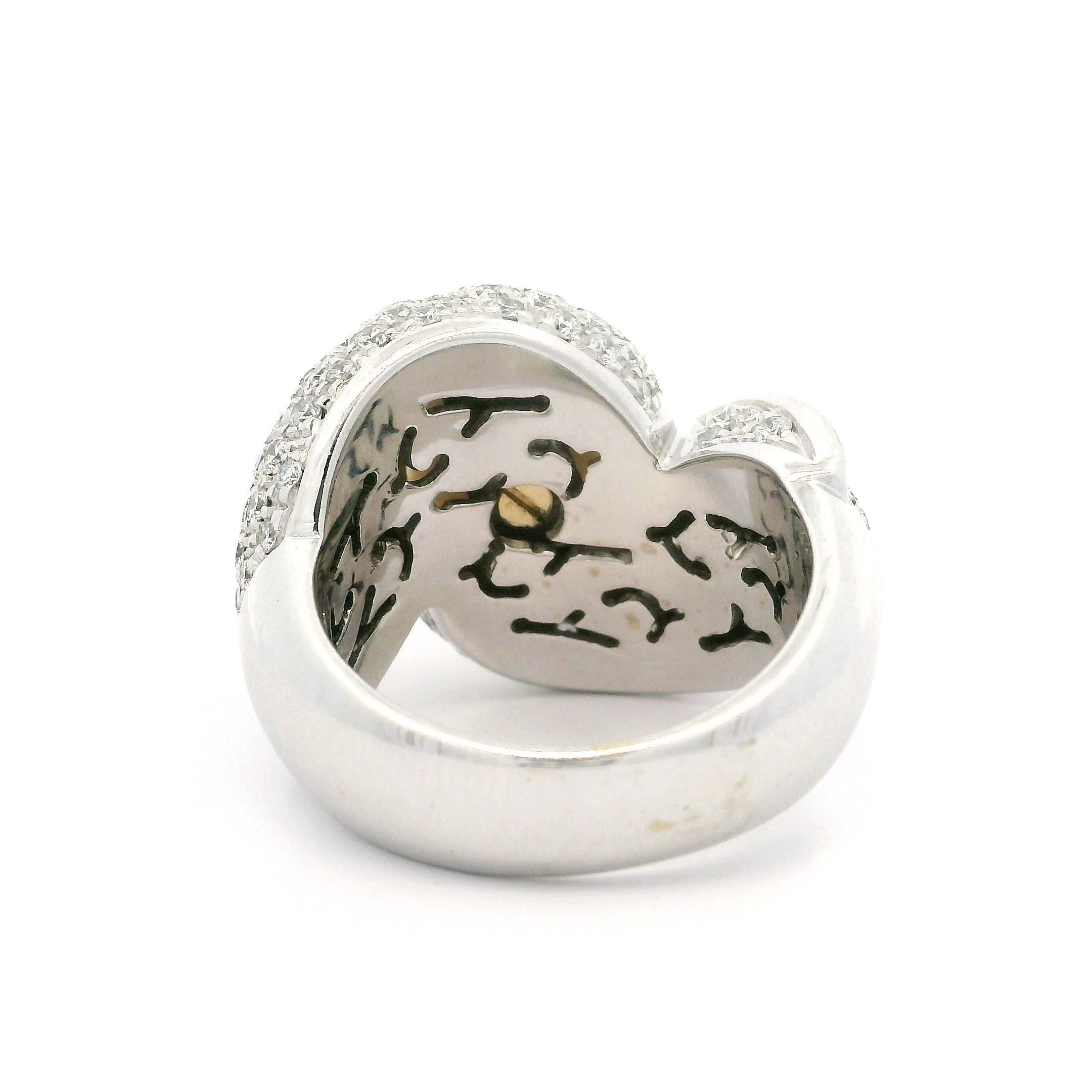 Großer, bemerkenswerter, breiter Bypass-Ring aus massivem Weißgold 11,6 mm Perle 2,20ctw Diamant im Angebot 4
