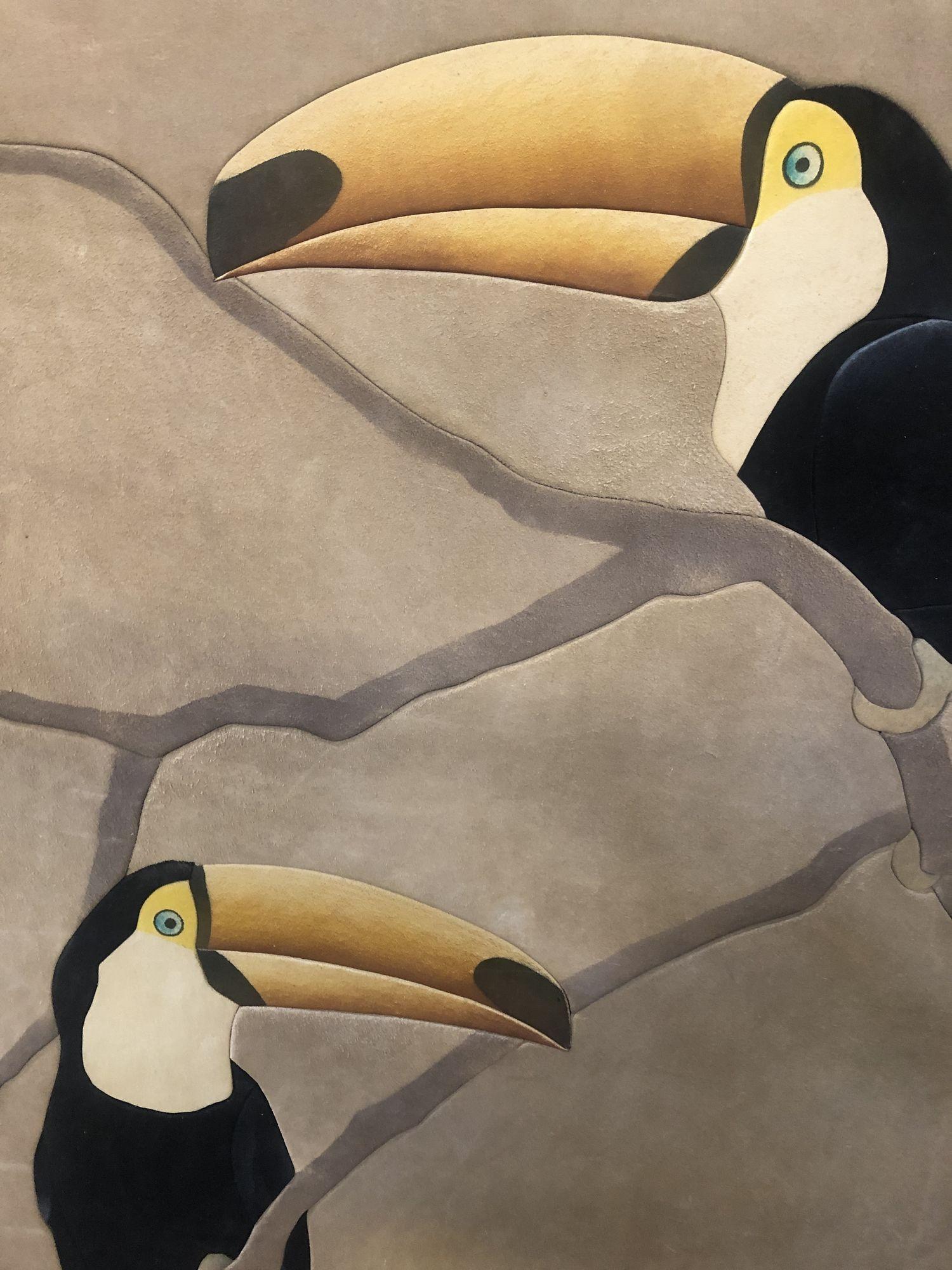 American Large Suede Tropical Toucan Suede Wall Art, Signed For Sale