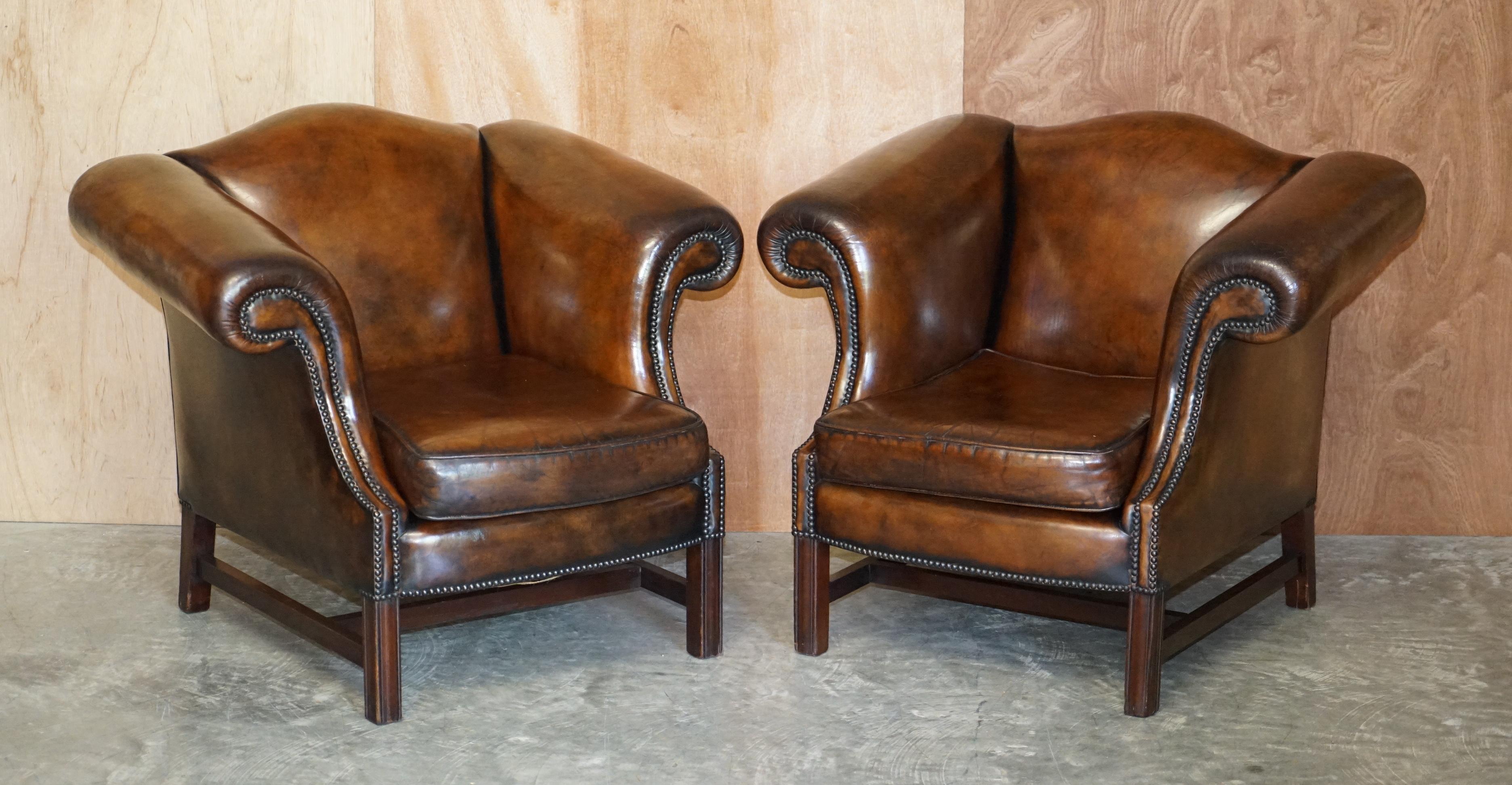 Large Suite of Fully Restored Hand Dyed Brown Leather Seating Sofa & Armchairs 4