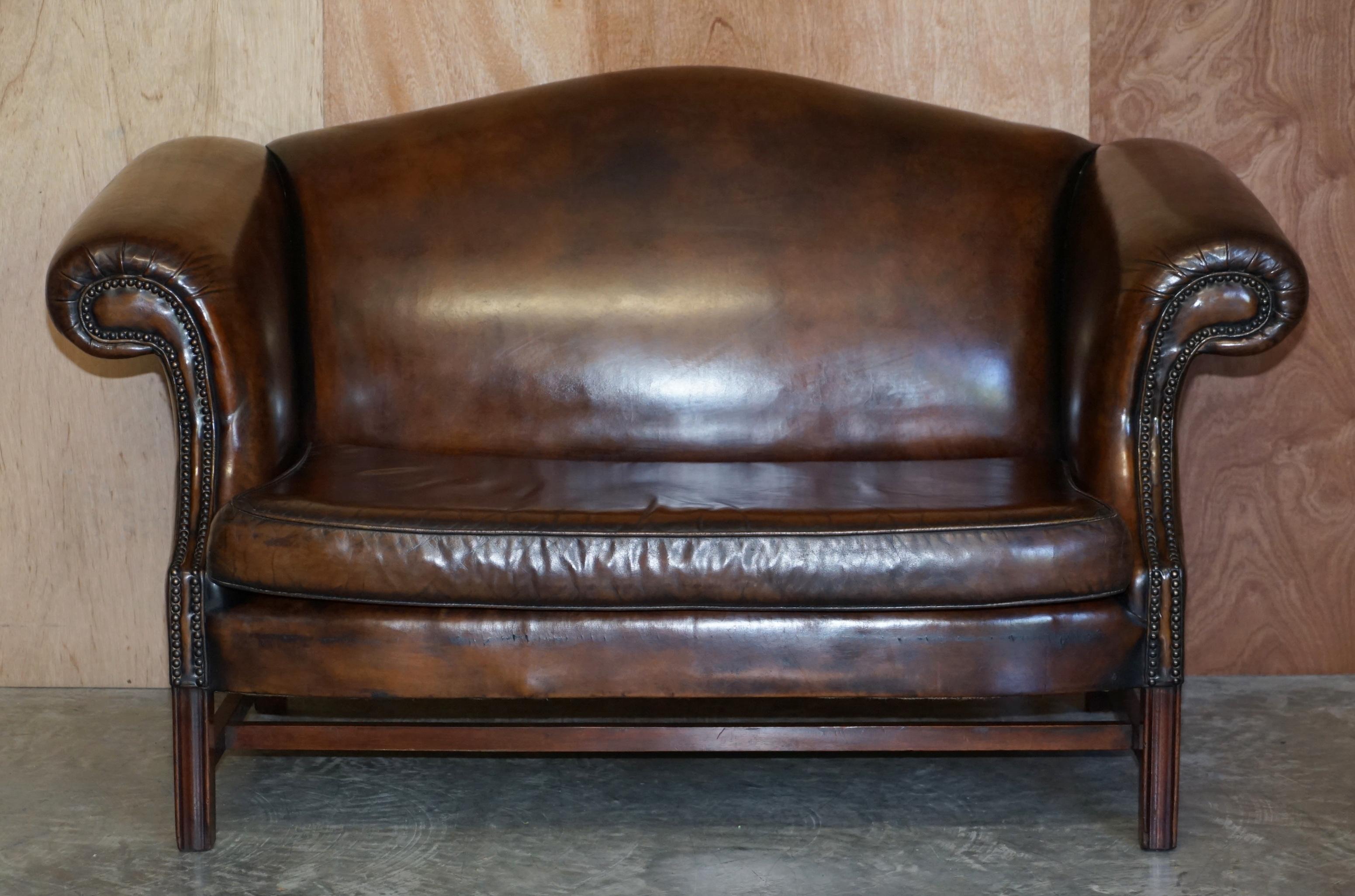 Georgian Large Suite of Fully Restored Hand Dyed Brown Leather Seating Sofa & Armchairs