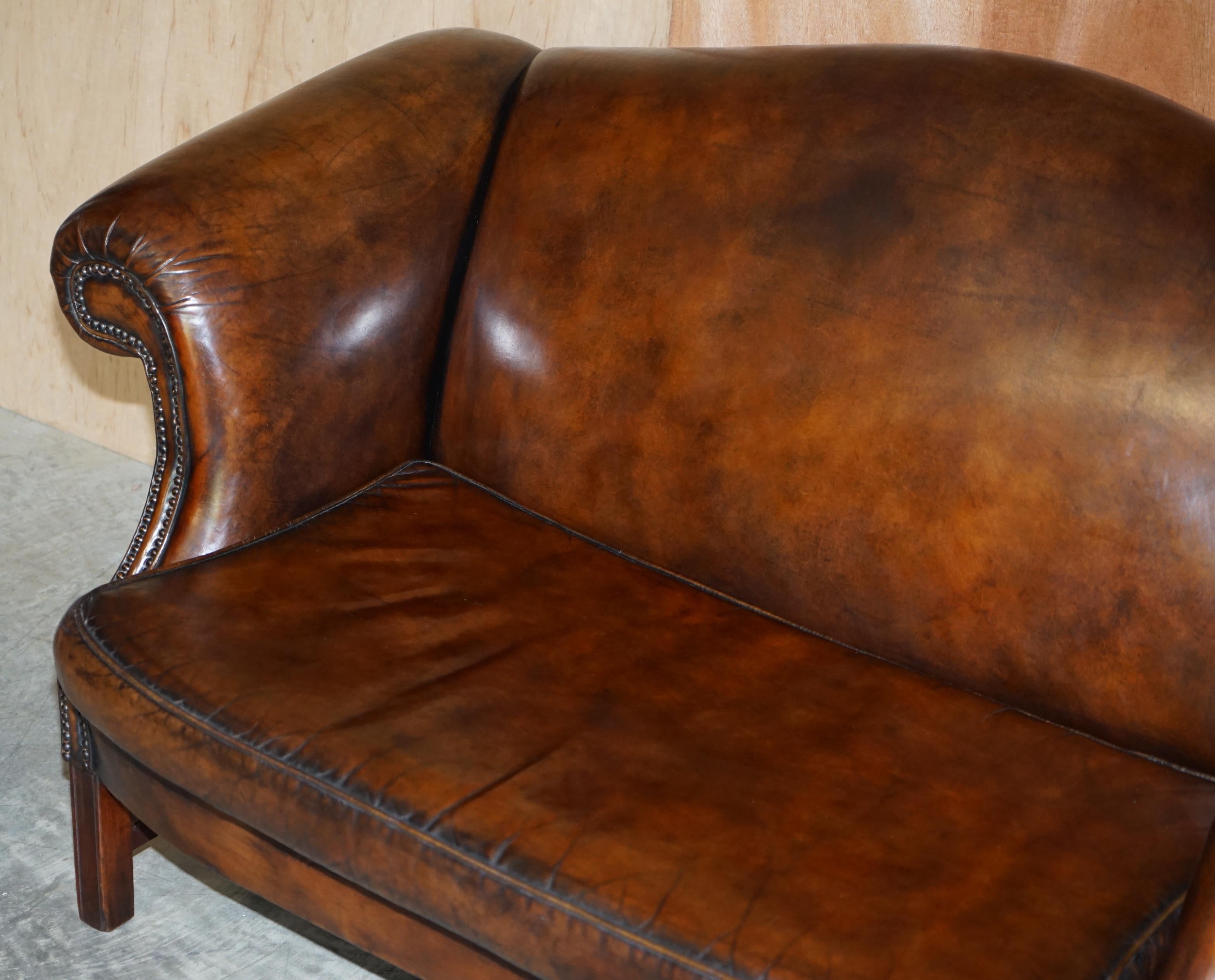 English Large Suite of Fully Restored Hand Dyed Brown Leather Seating Sofa & Armchairs