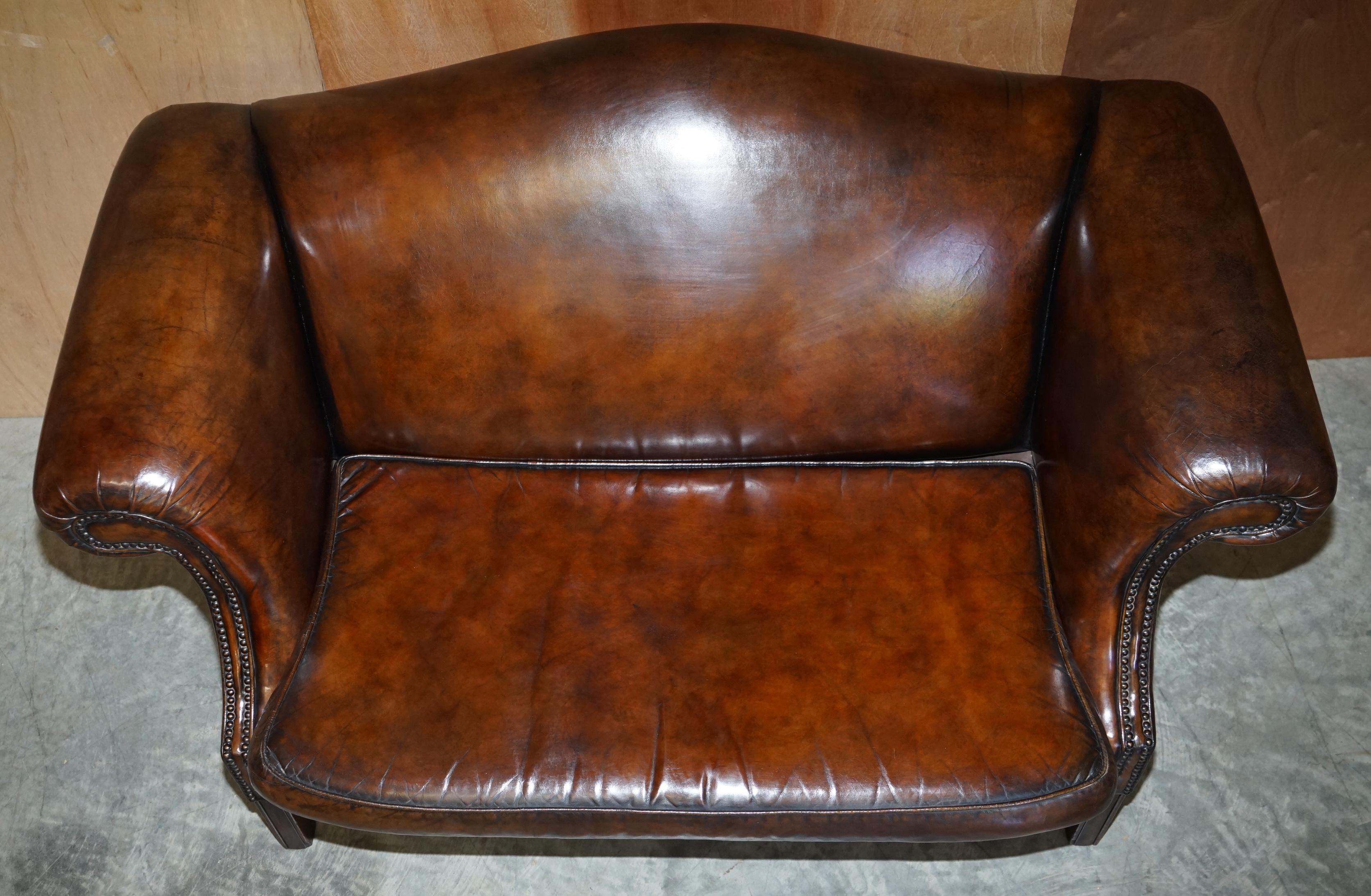 Hand-Crafted Large Suite of Fully Restored Hand Dyed Brown Leather Seating Sofa & Armchairs