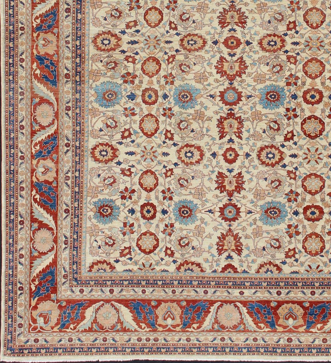Großer Sultanabad Design-Teppich in Elfenbein mit Himmelblau und Ziegelrot 17'4 x 24'3 im Angebot 4