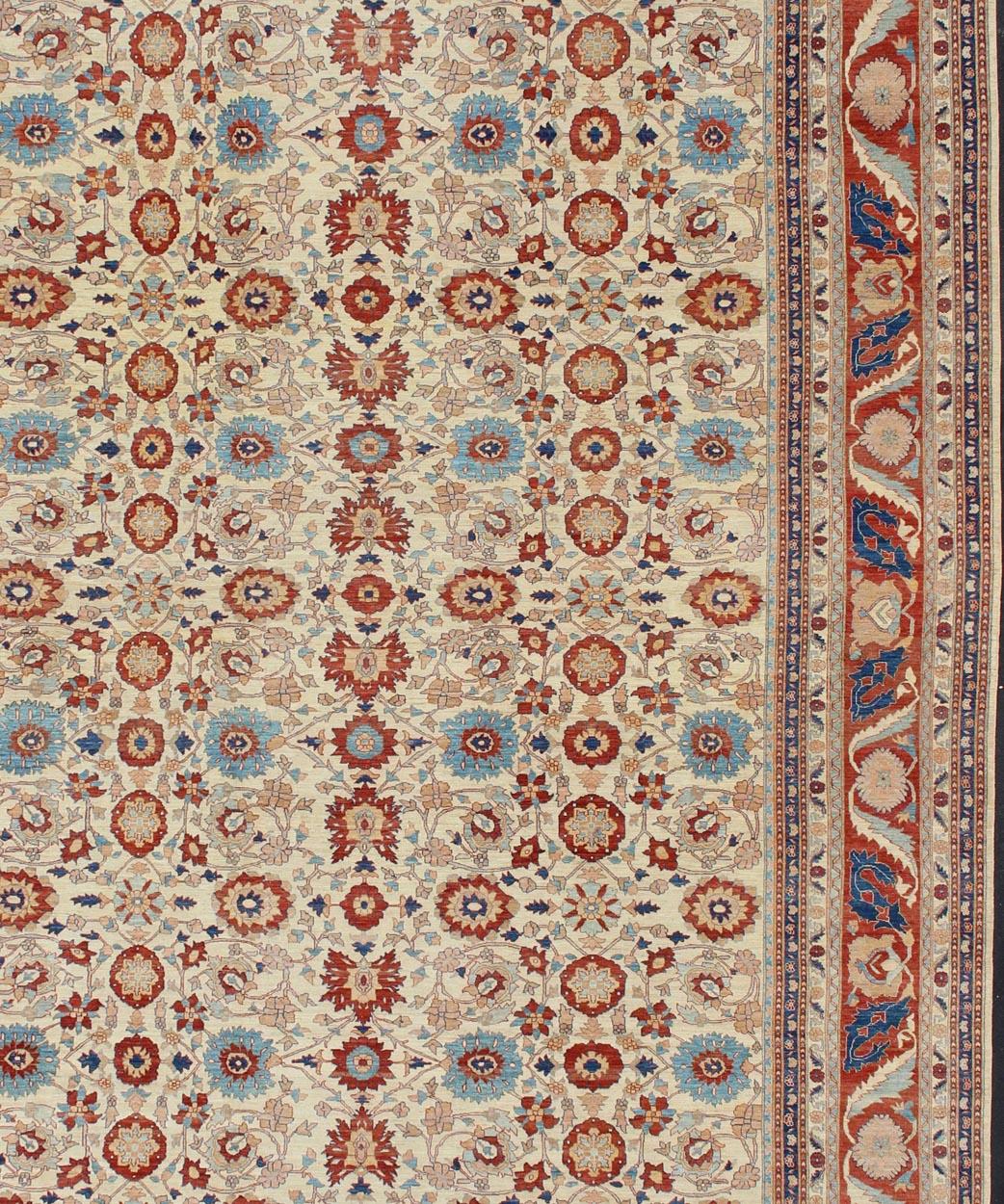 Großer Sultanabad Design-Teppich in Elfenbein mit Himmelblau und Ziegelrot 17'4 x 24'3 im Angebot 2
