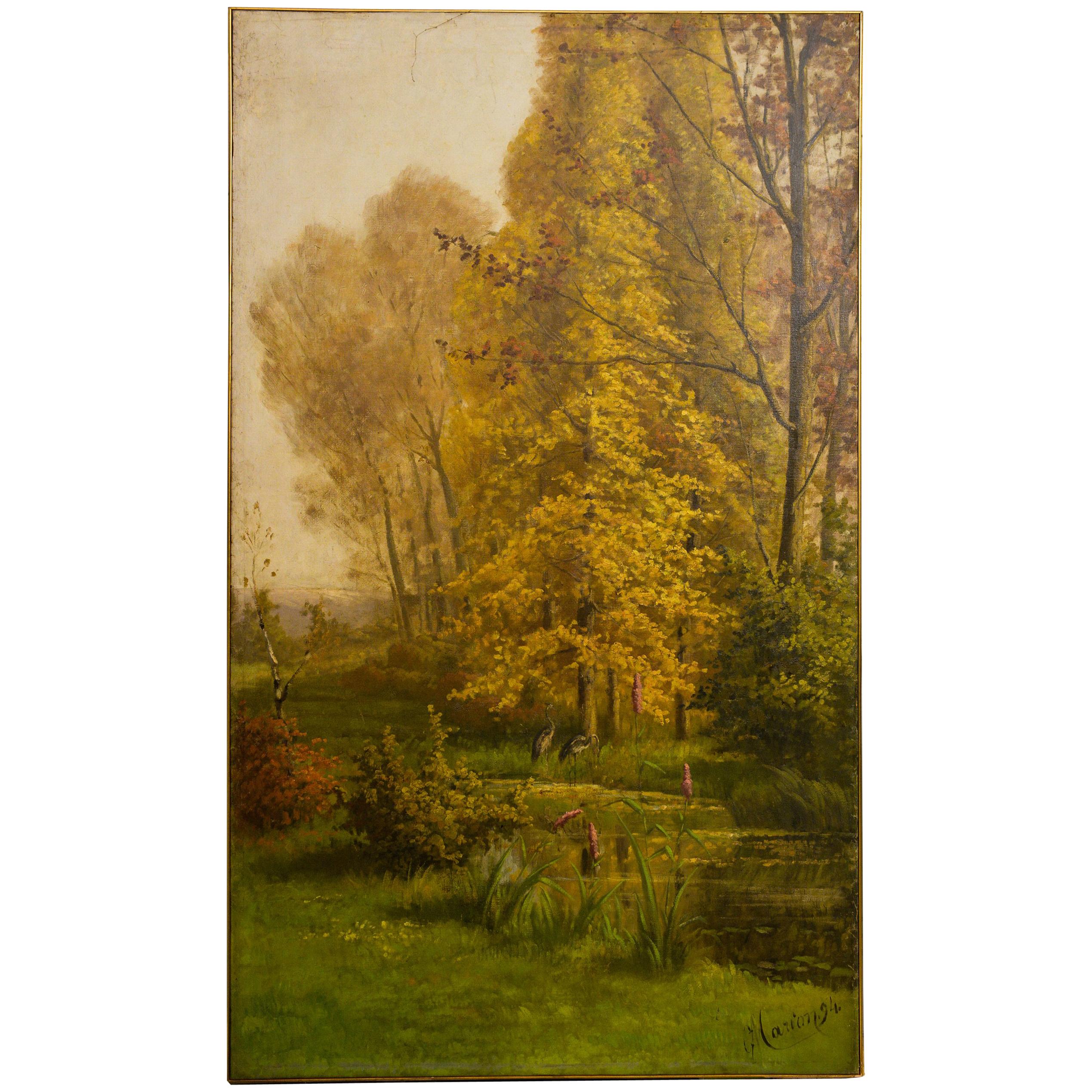 Large Summer Painting Signed and Dated or Sliding Door