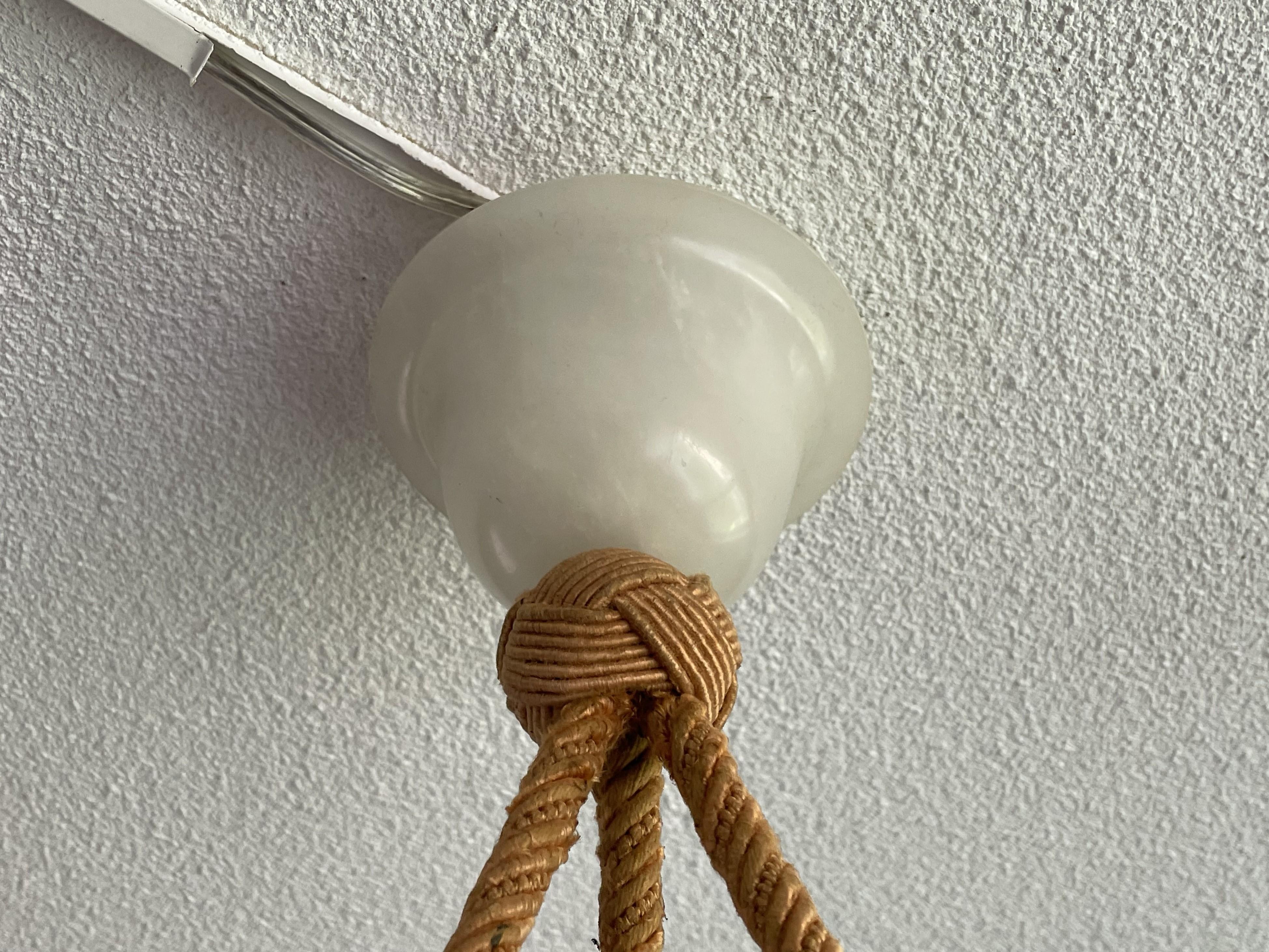 Large Sun Flower Design Alabaster Pendant Chandelier w. Matching Rope Chain 1910 5