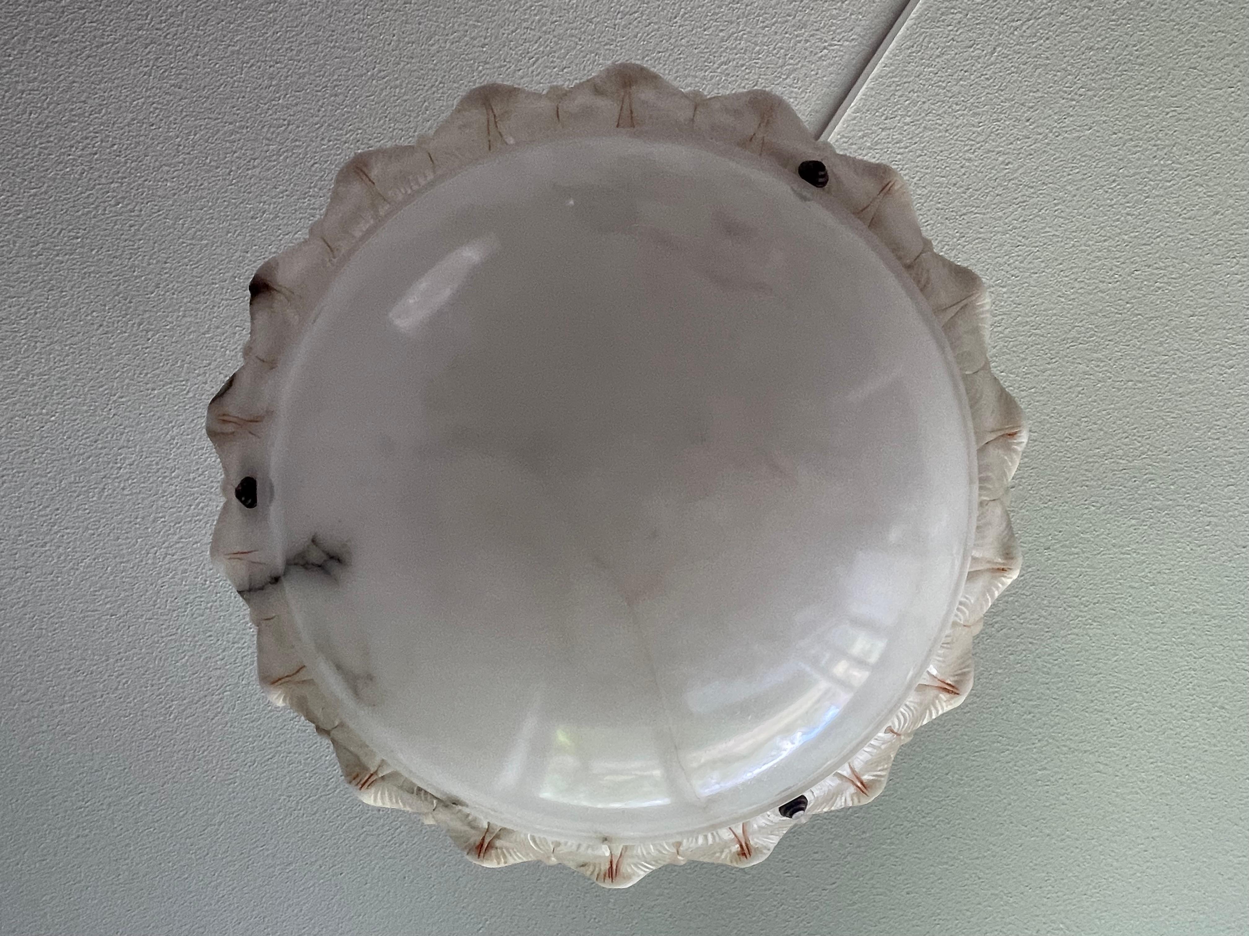 Large Sun Flower Design Alabaster Pendant Chandelier w. Matching Rope Chain 1910 6