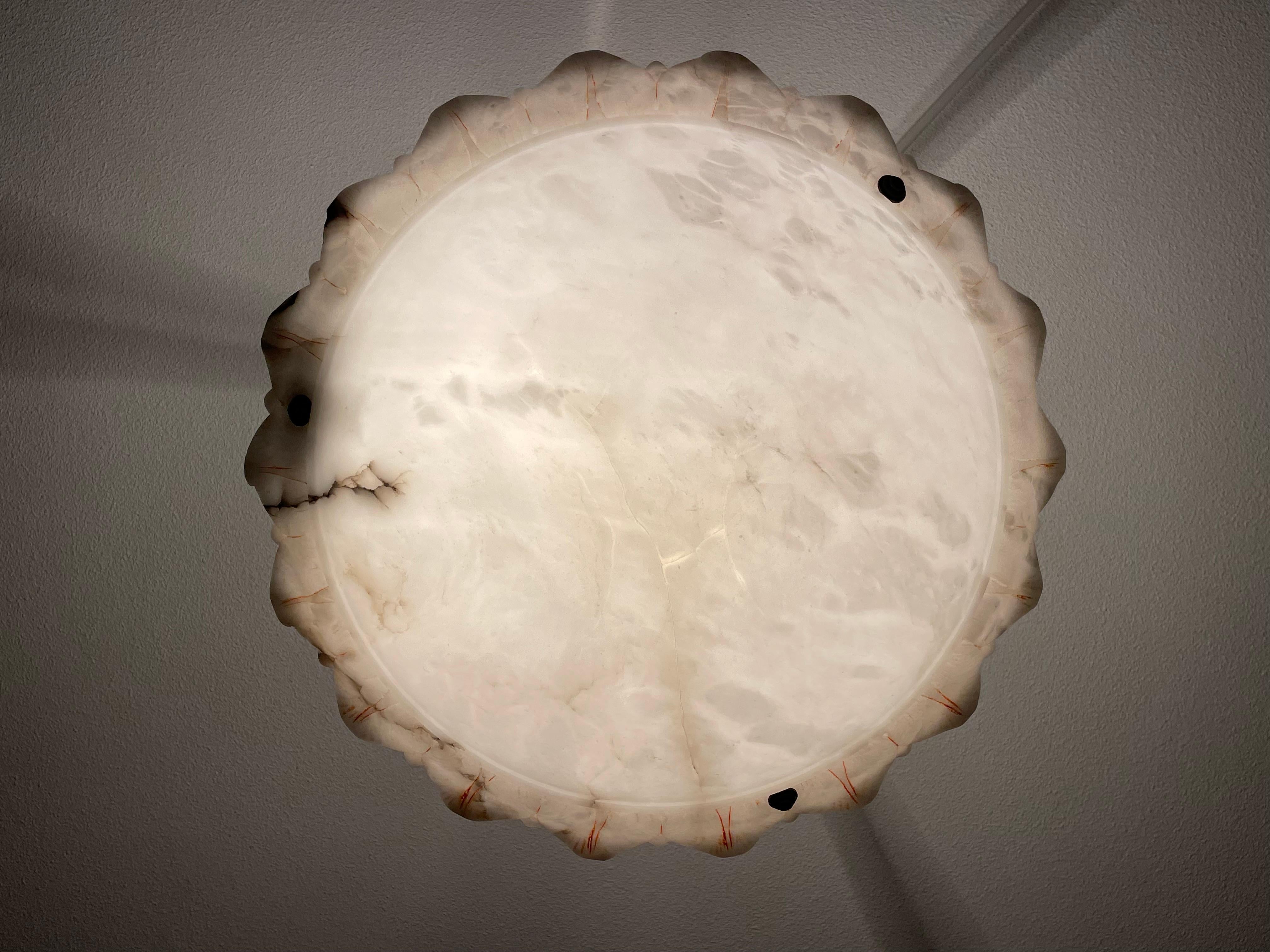Large Sun Flower Design Alabaster Pendant Chandelier w. Matching Rope Chain 1910 7