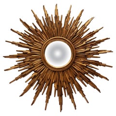 Espejo de pared grande de los años 30 de madera chapada en oro