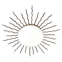 Plafón Sunburst grande de hierro dorado y cristal de leche