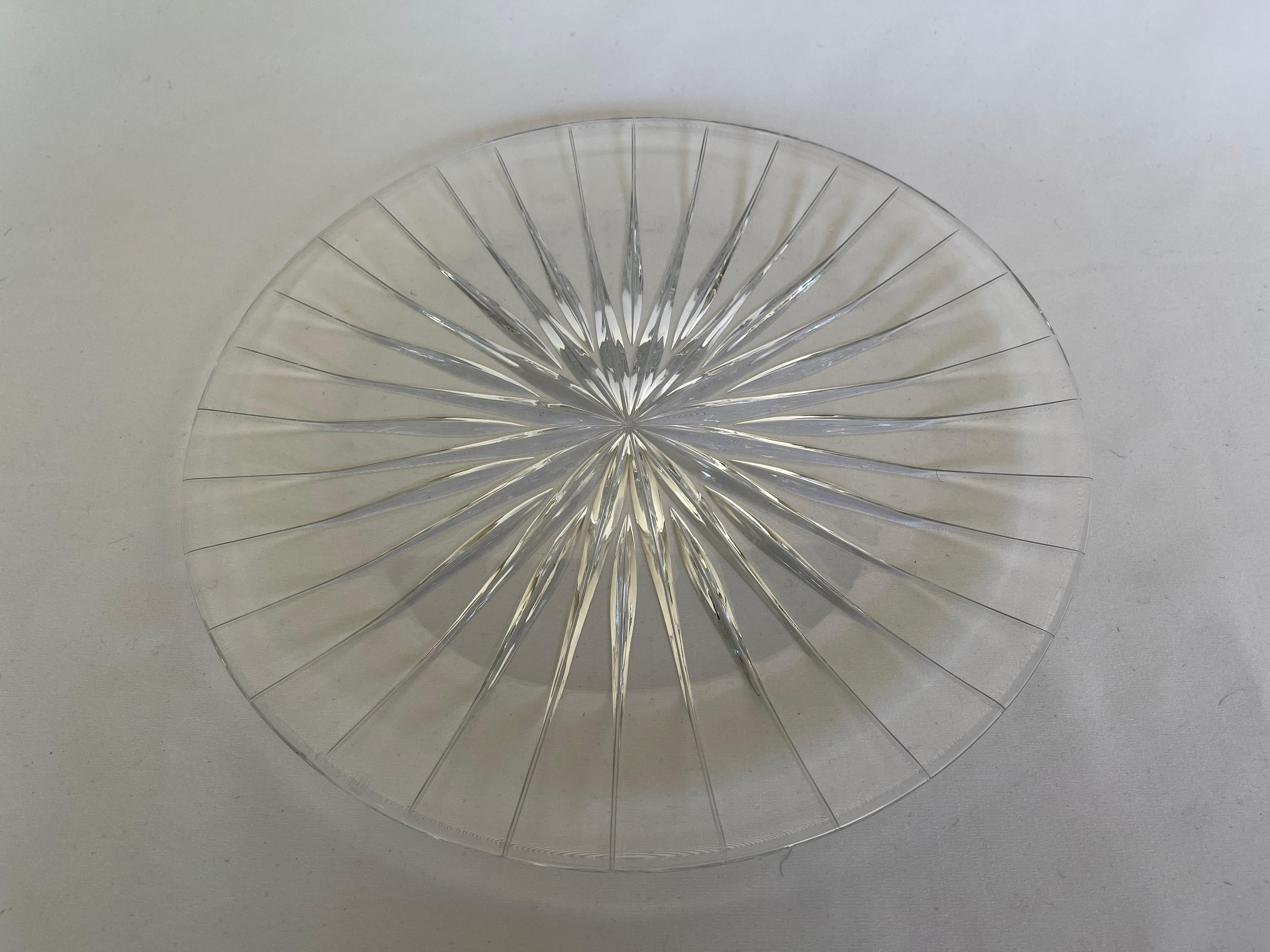 20th Century Large Sunburst Design Cut Glass Starburst Round Serving Platter Plate For Sale