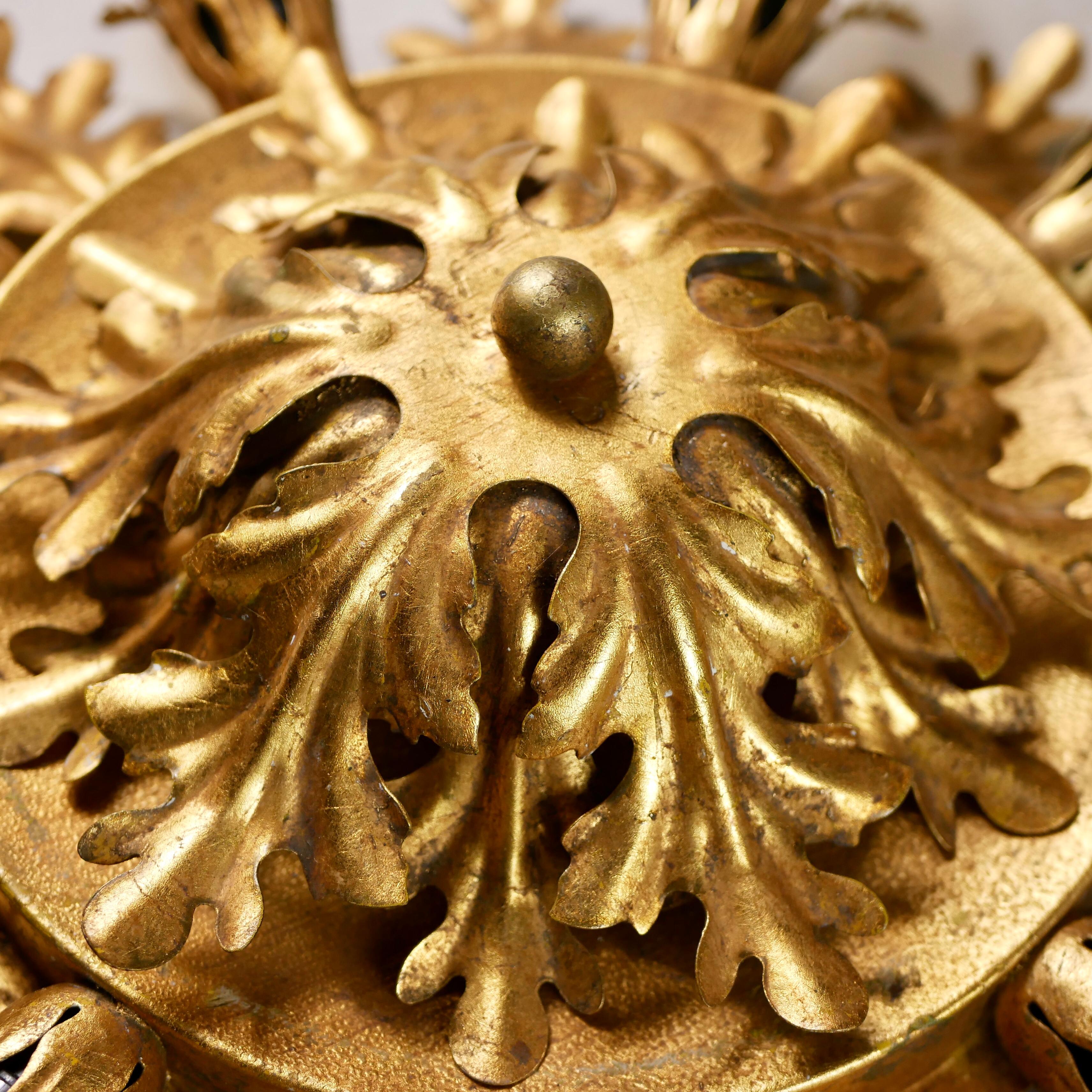 Late 20th Century Large Sunburst Gilded Ceiling Light or Wall Light from Banci, Firenze, 1980s For Sale