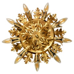 Retro Large Sunburst Gilded Ceiling Light or Wall Light from Banci, Firenze, 1980s