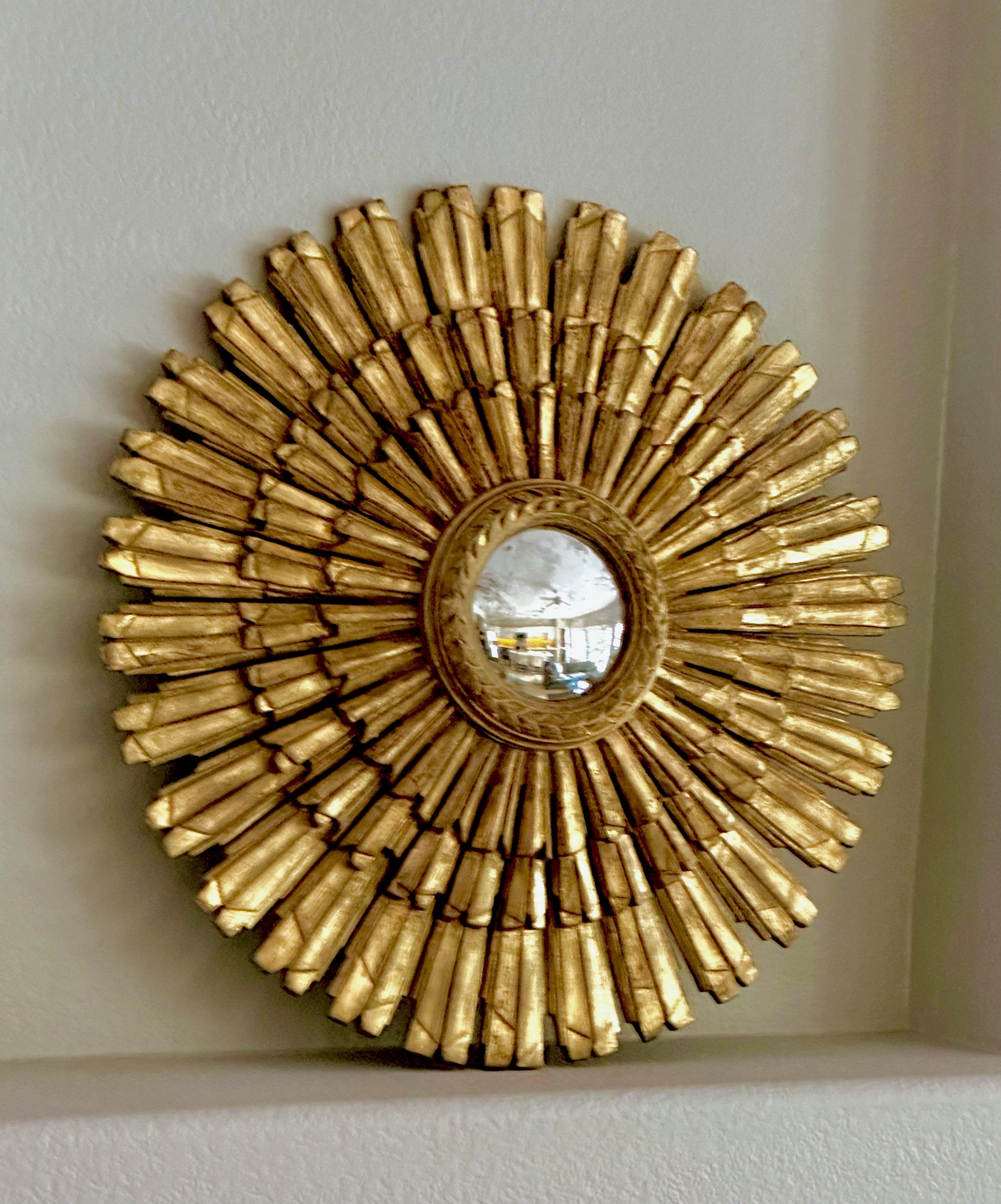 French Large Sunburst Giltwood Convex Wall Mirror For Sale